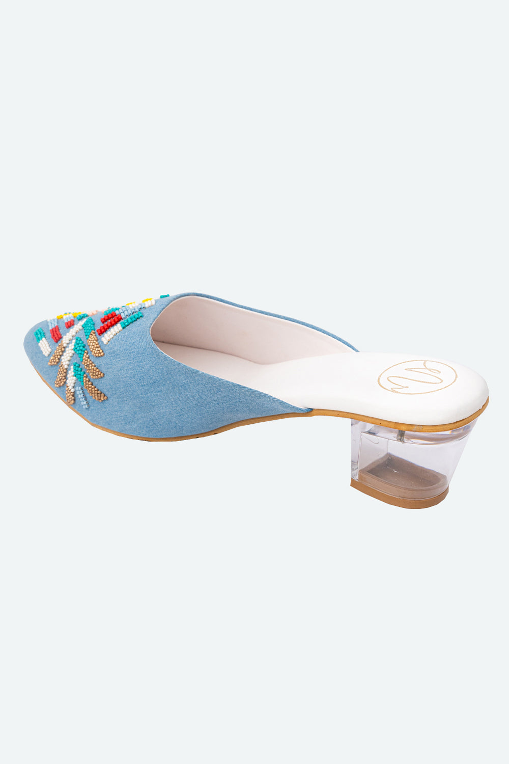 NR By Nidhi Rathi Blue Embroidered Block Mules