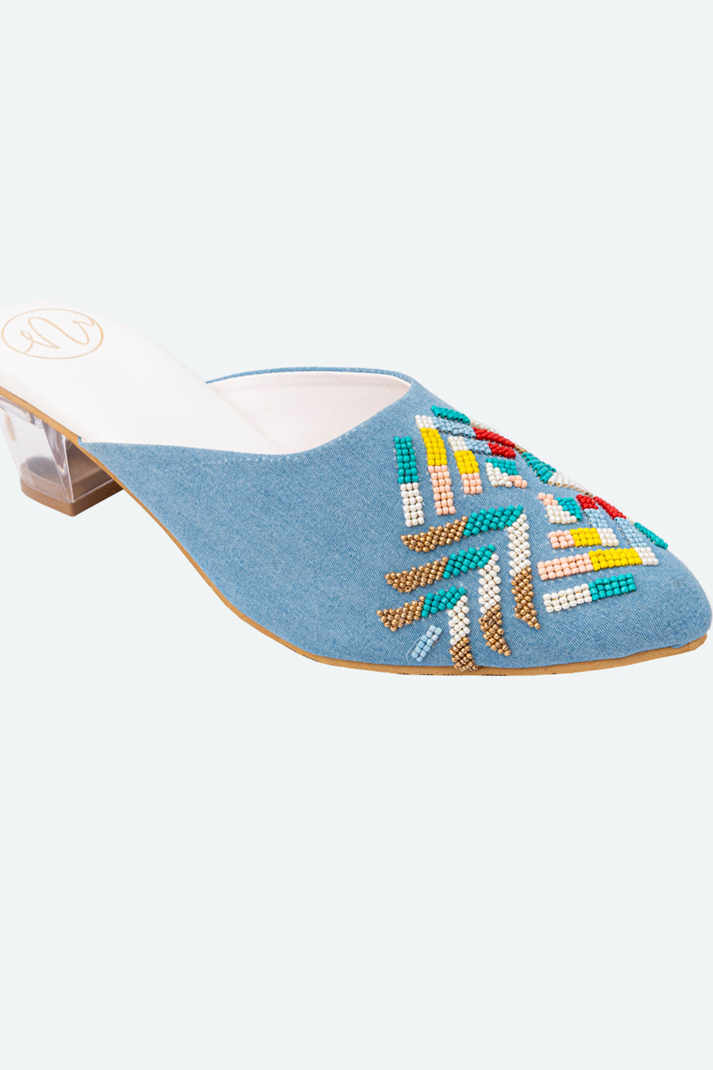 NR By Nidhi Rathi Blue Embroidered Block Mules