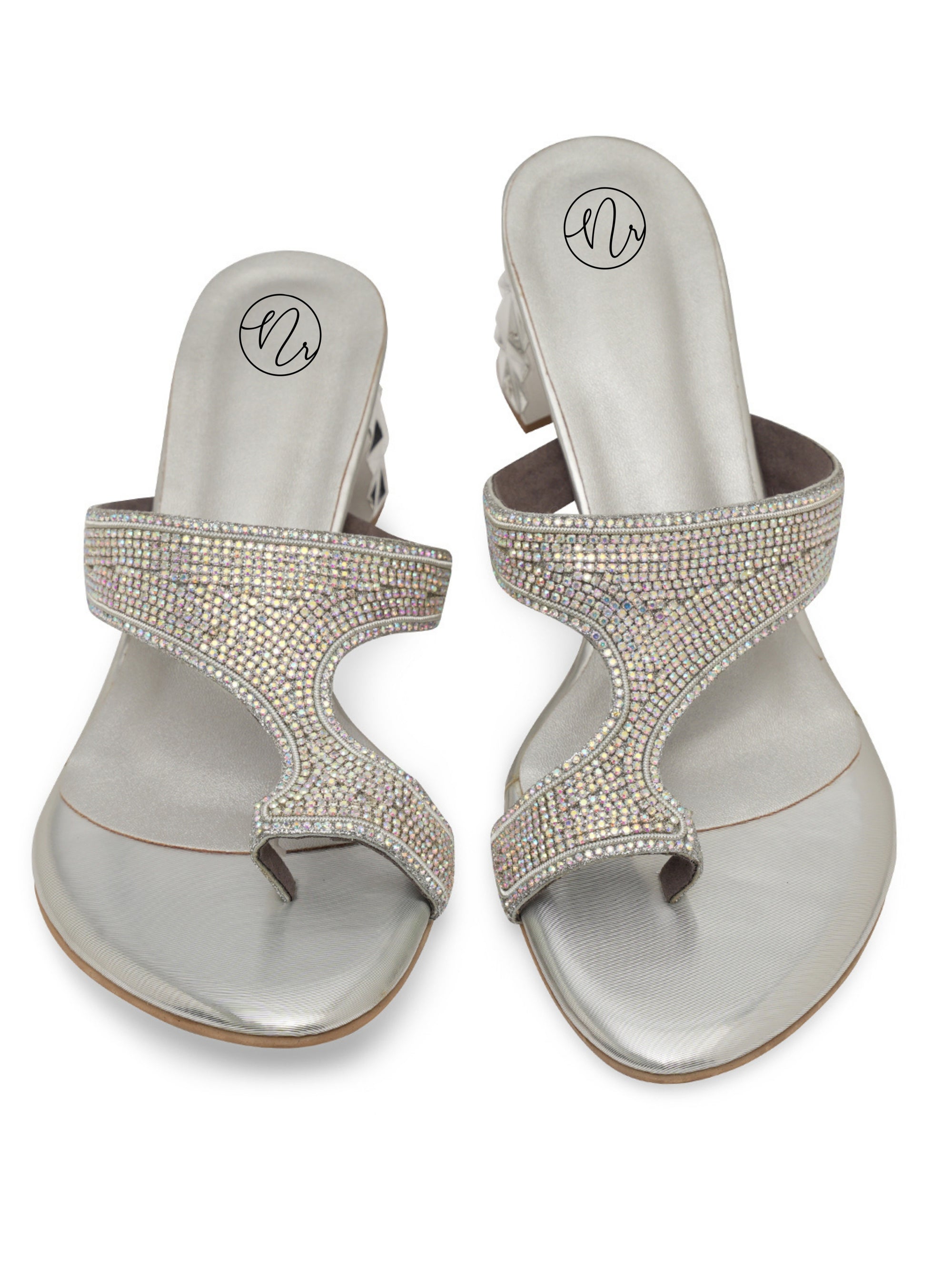 NR Silver Stone Embellised  Block Heels