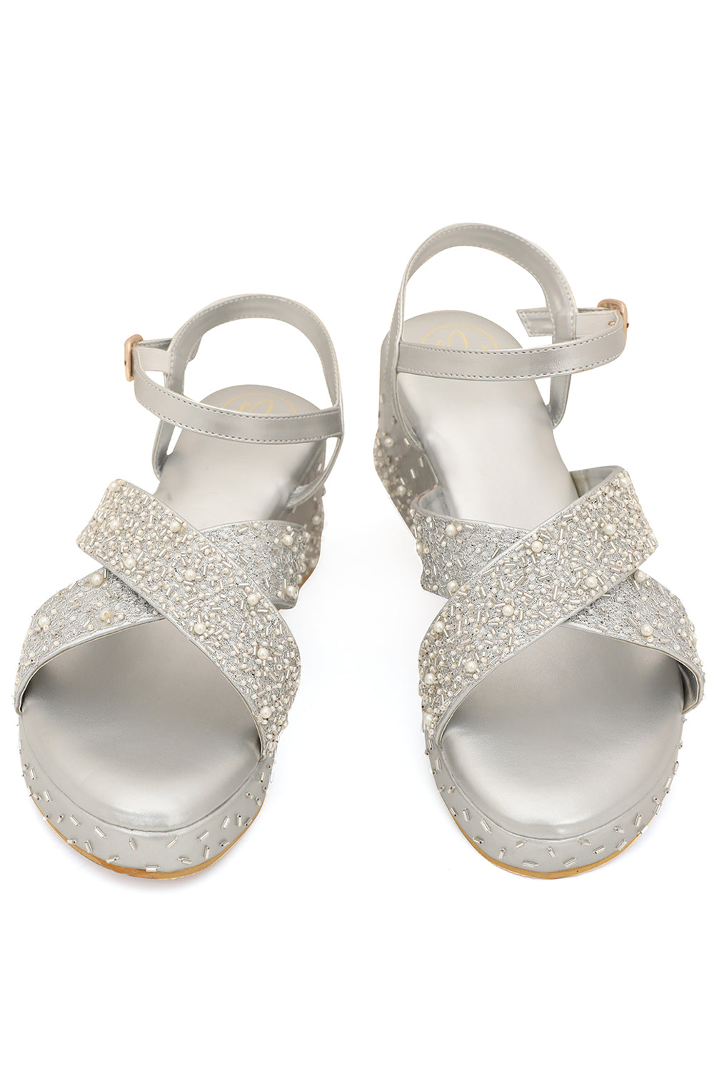 NR By Nidhi Rathi Embellished Open Toe Wedges With Backstrap