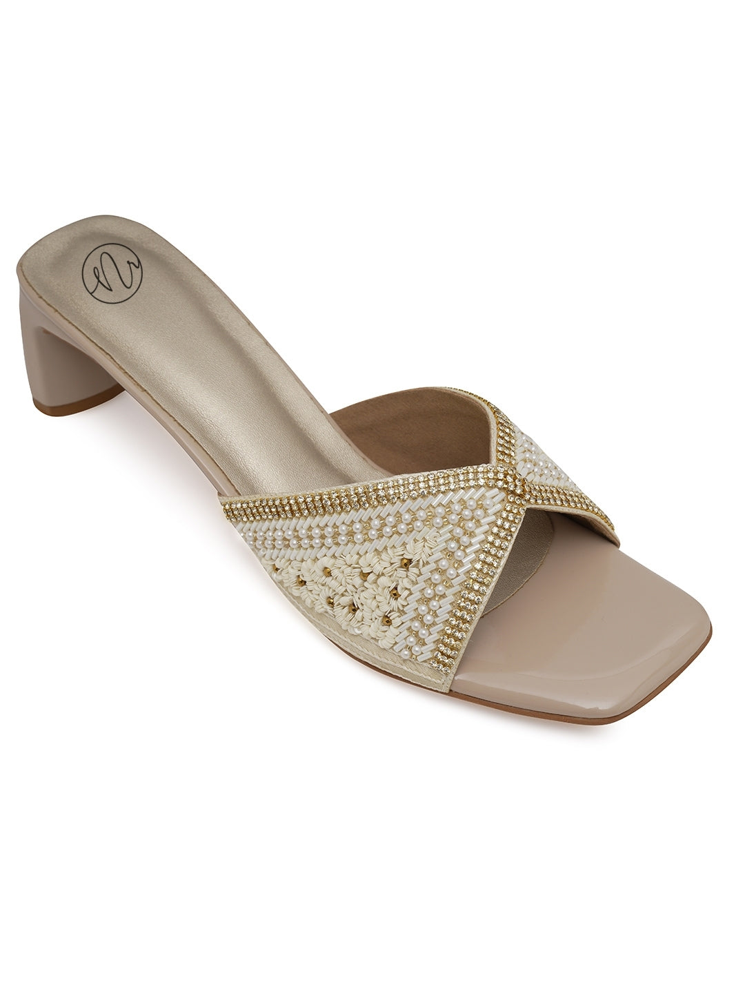 NR Beige Embellised Block Heels