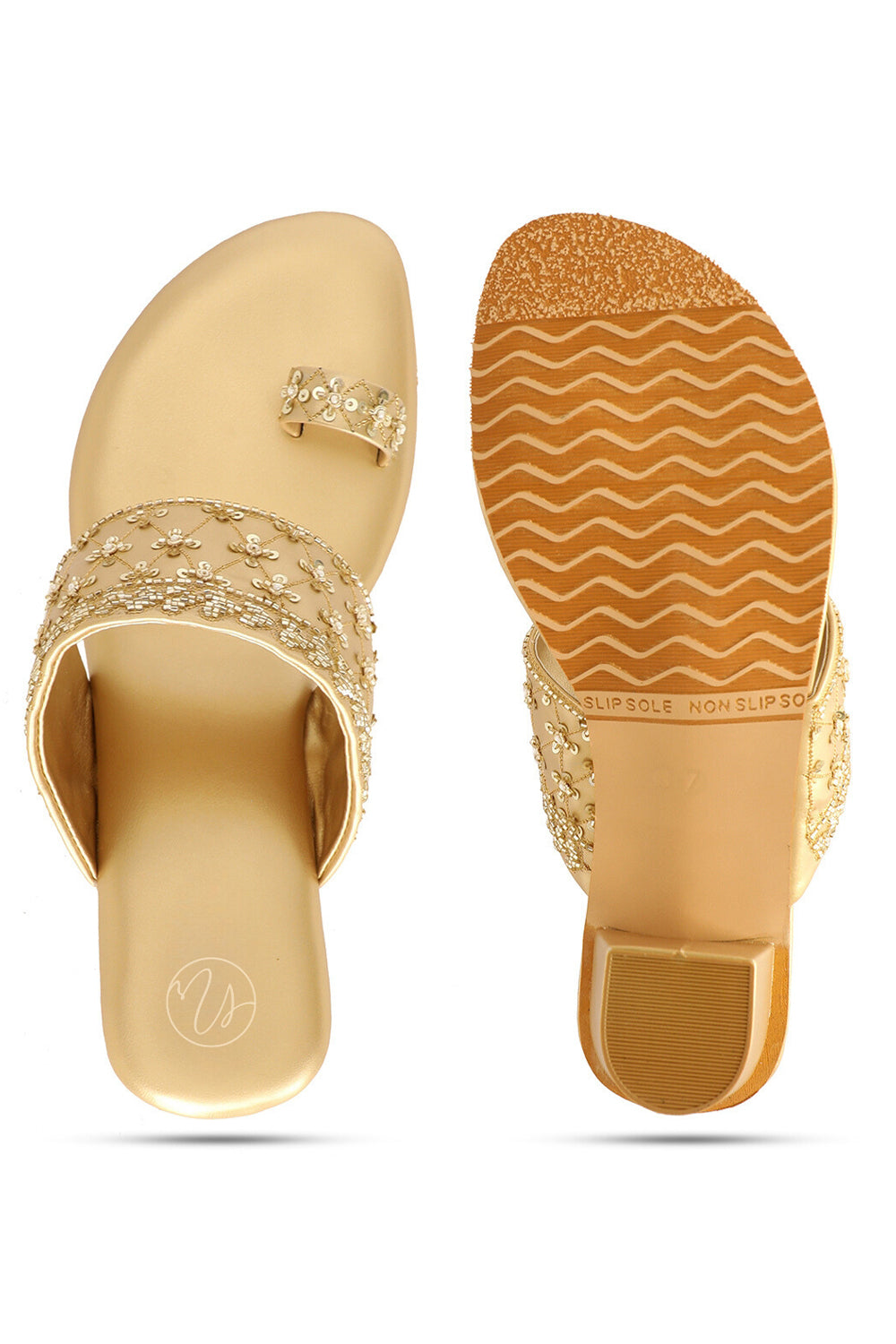 NR Women Golden Block Sandals