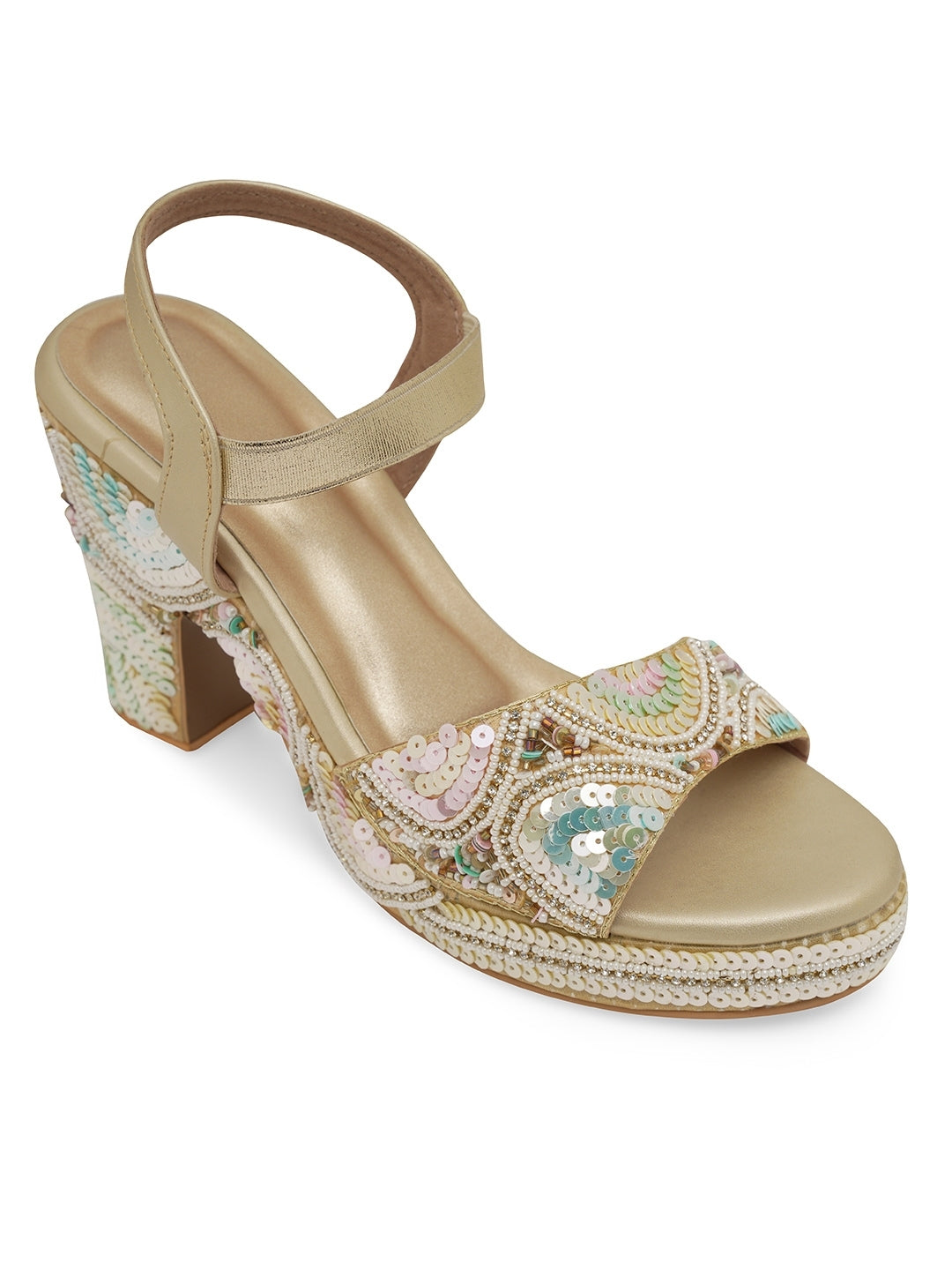 NR Multicolour Sequin Embellisment Block Heels