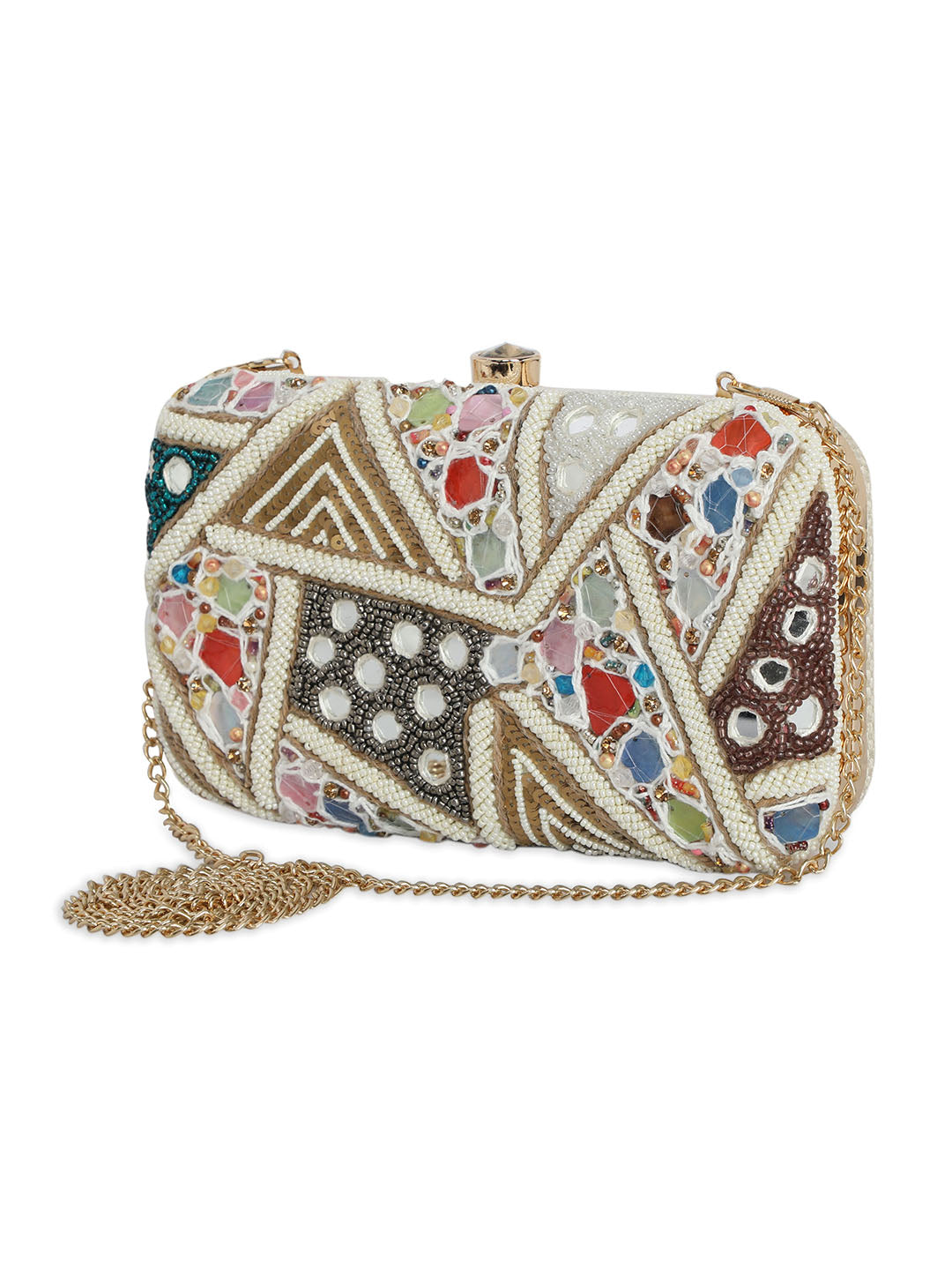 Women Embellished Fabric Box Clutch