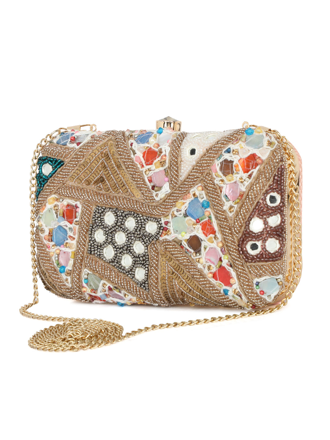 Women Embroidered Fabric Box Clutch