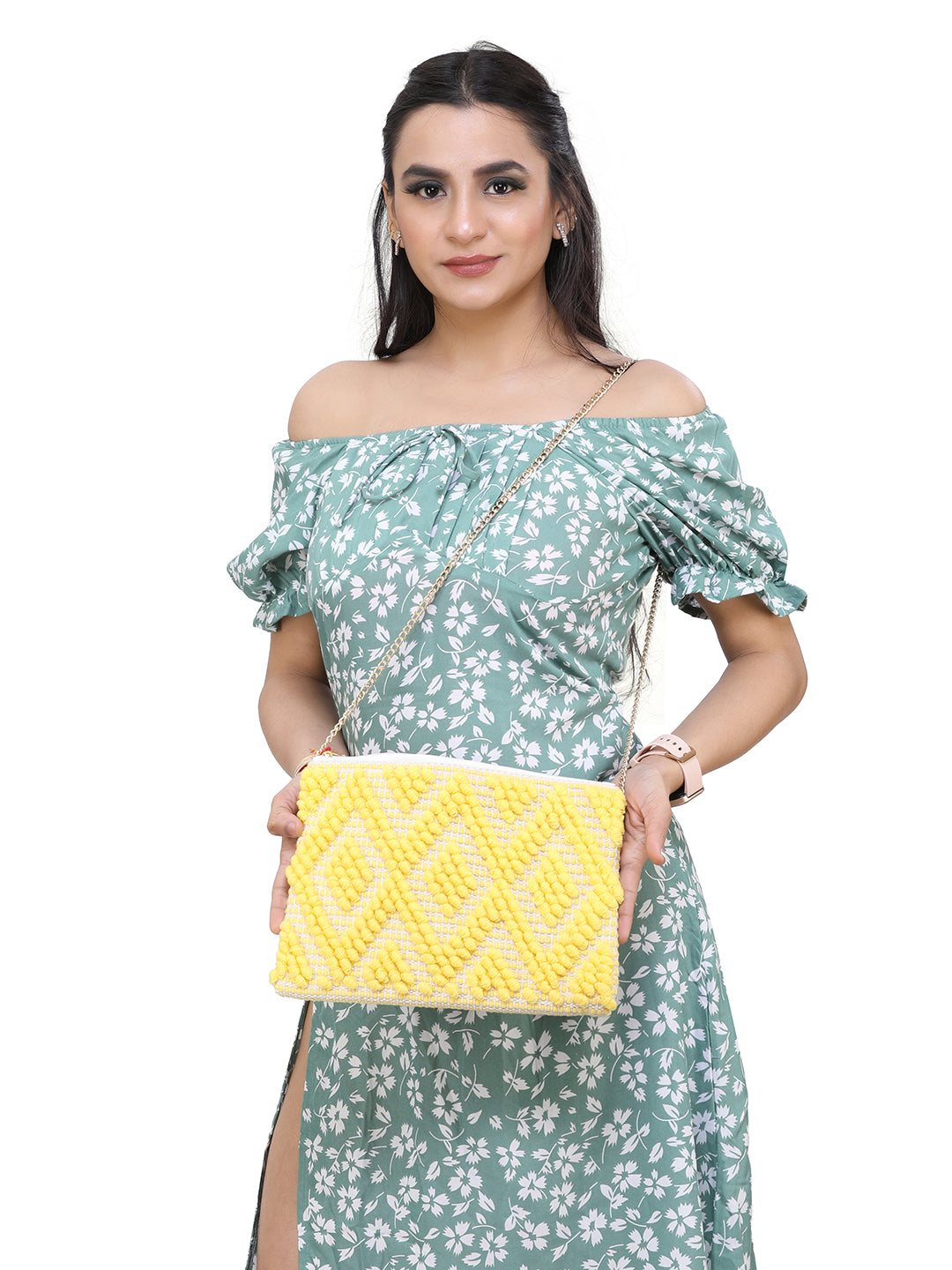 Yellow Embroidered Casual Envelope