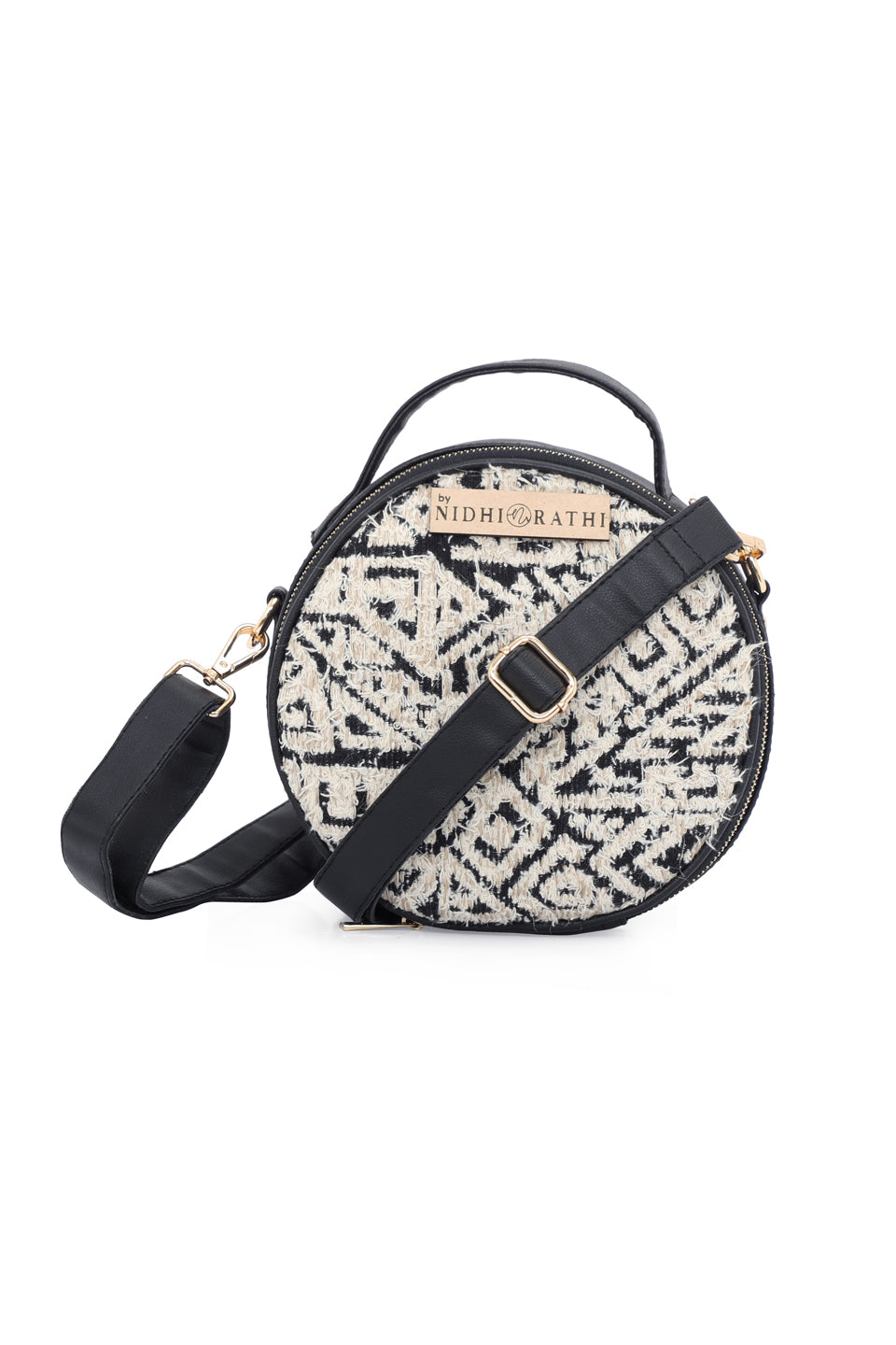 Women Jacquard Weave Mini Round Handbag