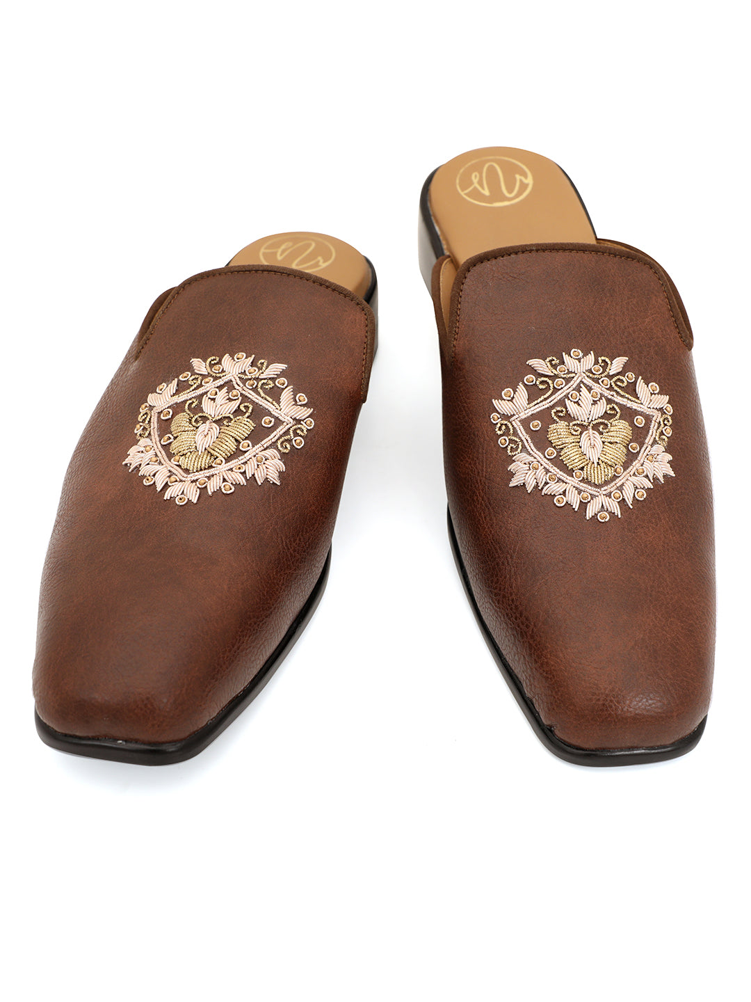 Men Embroidered Memory Foam Lightweight Suede Mules