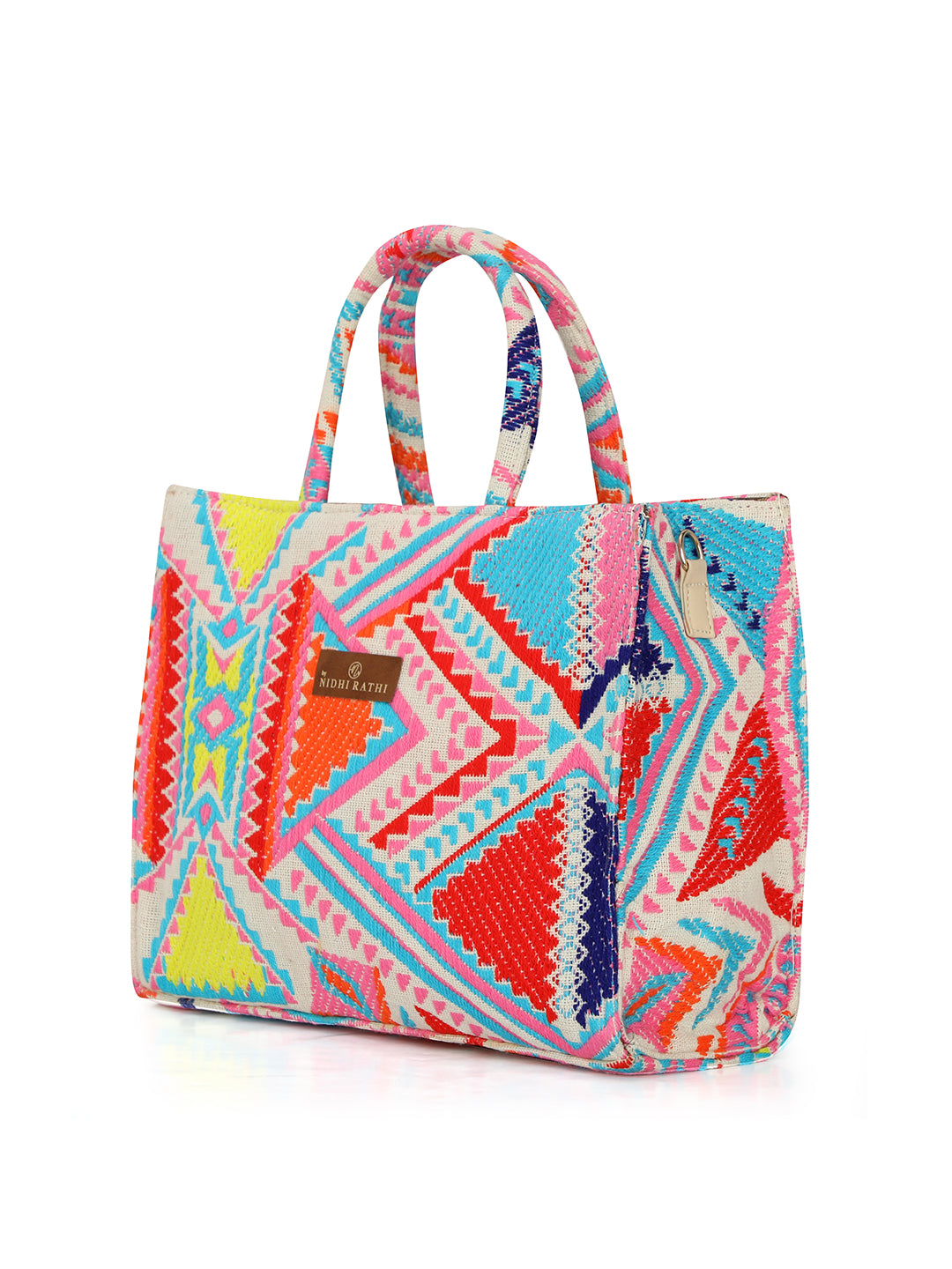 NR By Nidhi Rathi Multicoloured Oversized Structured Tote Bag With Tasselled