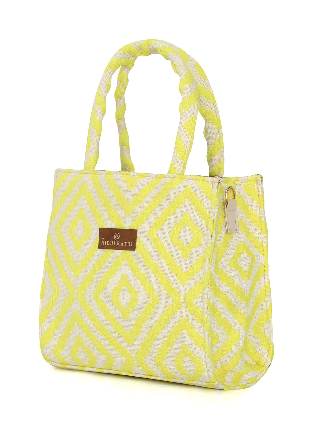 NR By Nidhi Rathi Yellow Printed Oversized Shopper Tote Bag