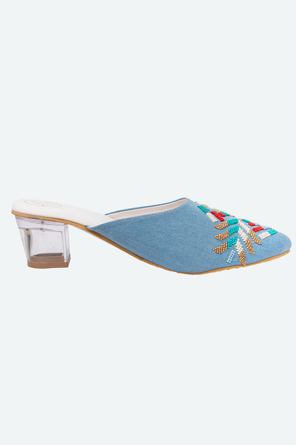 NR By Nidhi Rathi Blue Embroidered Block Mules