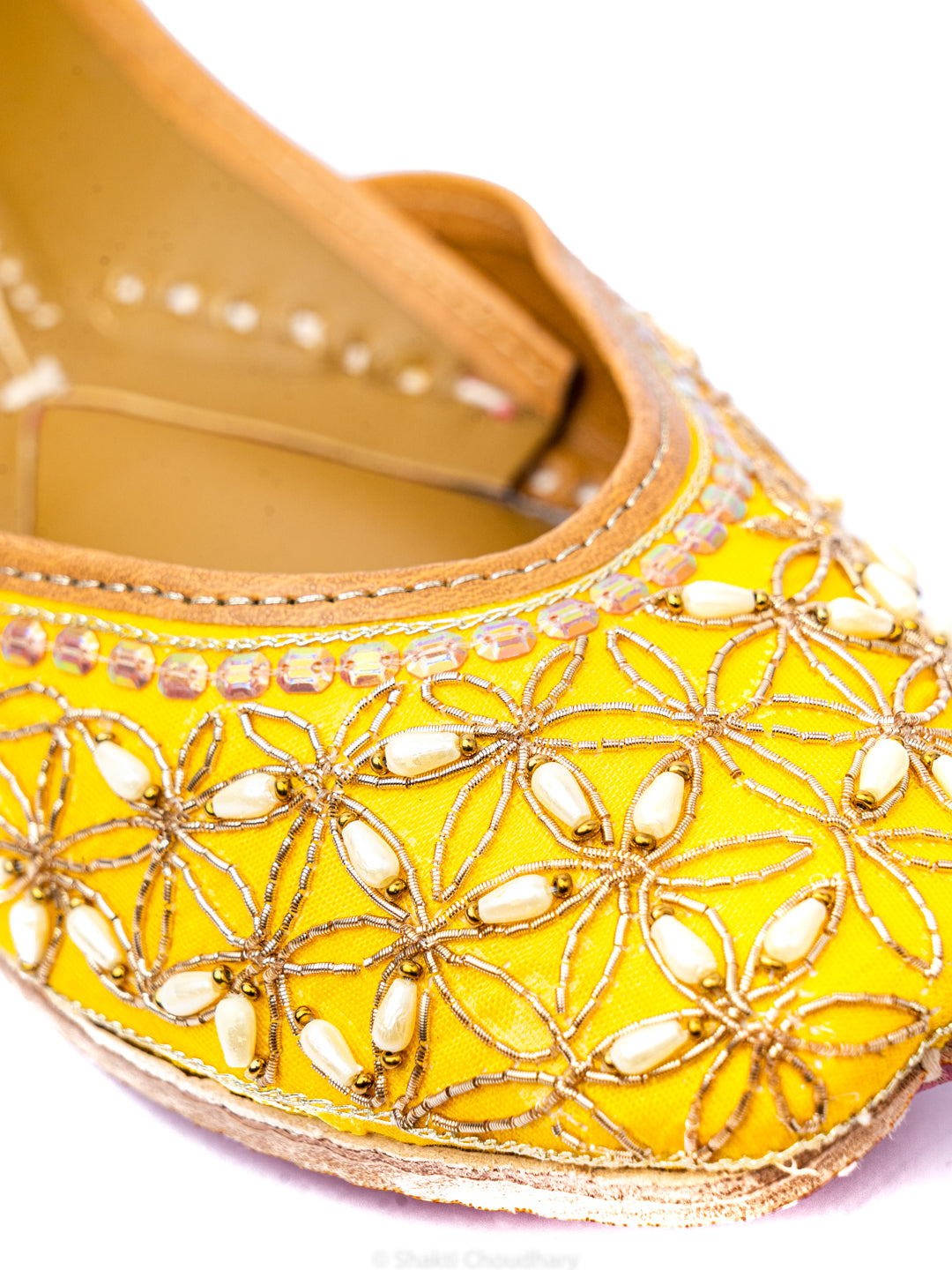 NR By Nidhi Rathi Women Yellow Embellished Mojaris Flats