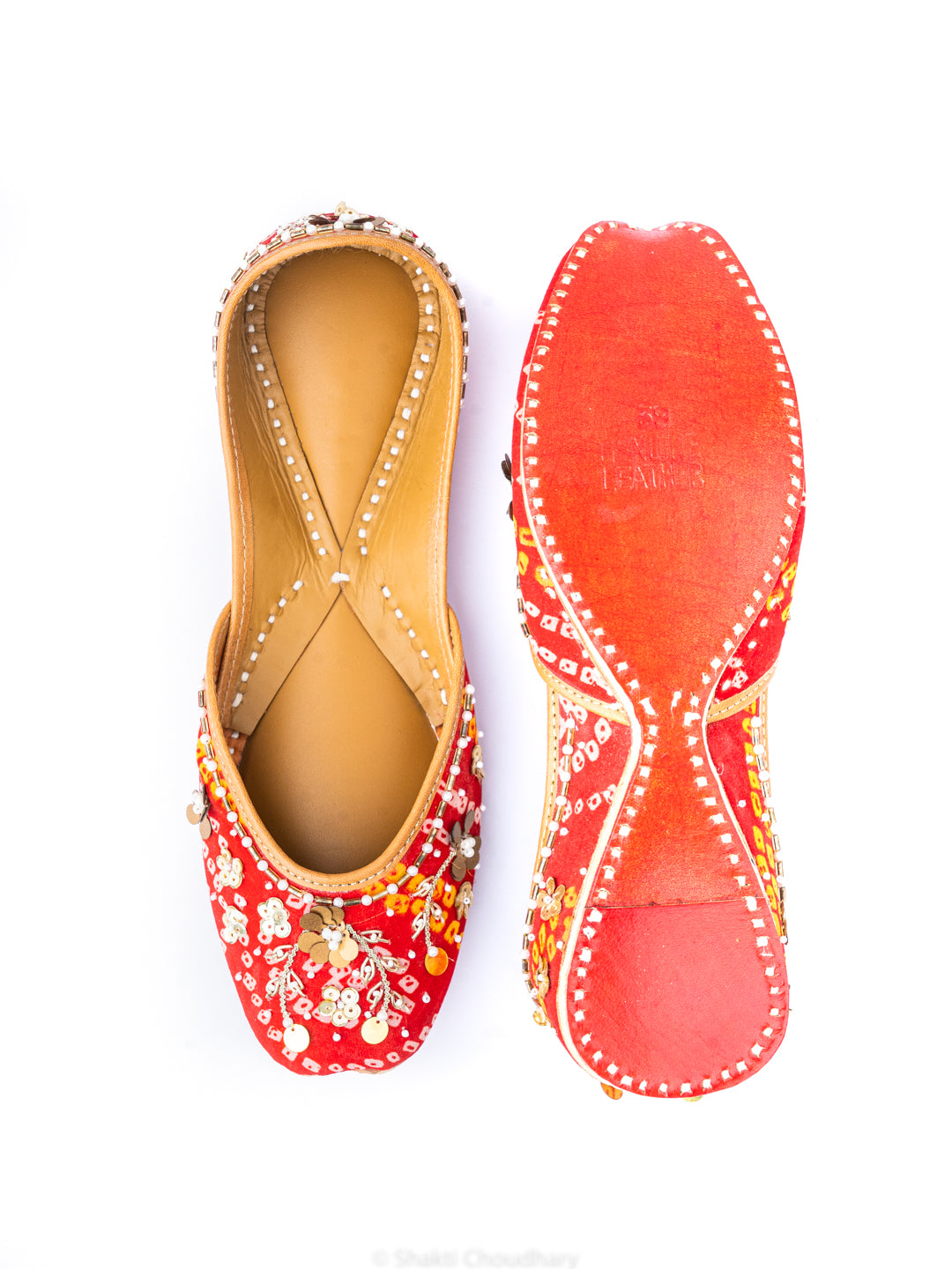 NR By Nidhi Rathi Women Red Embellished Leather Ethnic Mojaris Flats