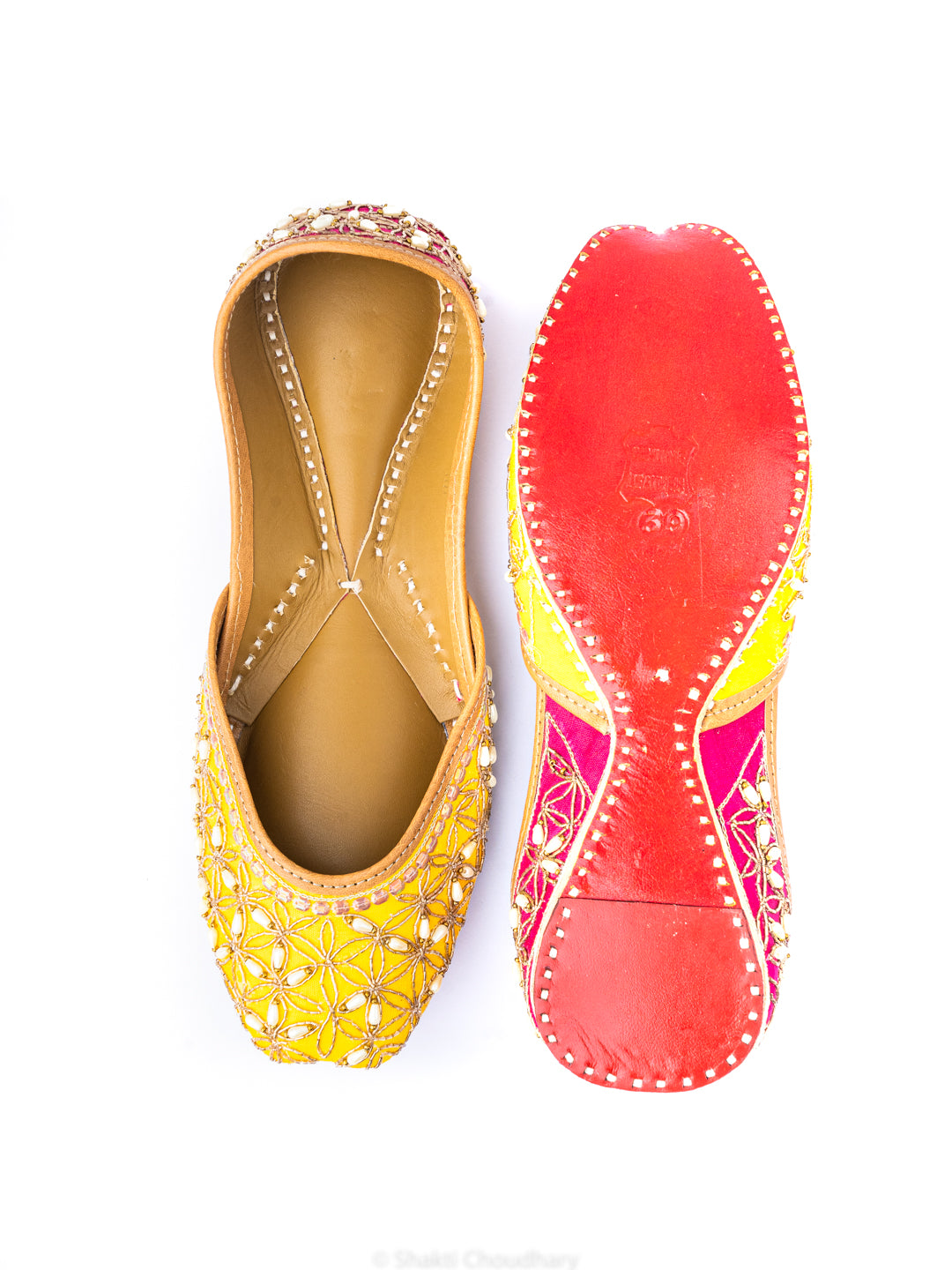 NR By Nidhi Rathi Women Yellow Embellished Mojaris Flats