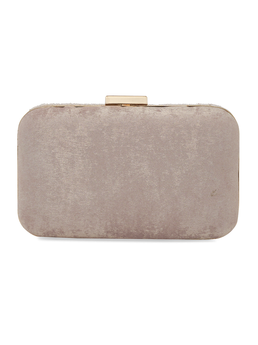 Peach Patch Work Embellised Clutch Bag