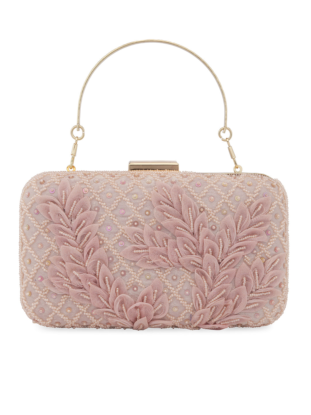 Nude Patch Work Emebellised Clutch Bag