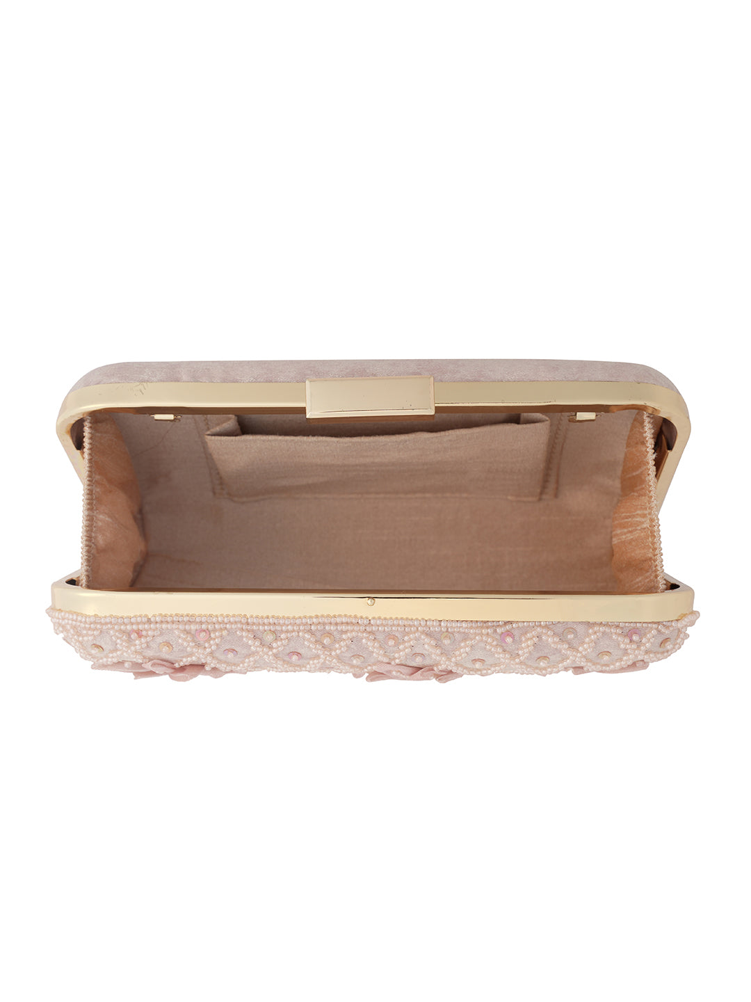 Nude Patch Work Emebellised Clutch Bag