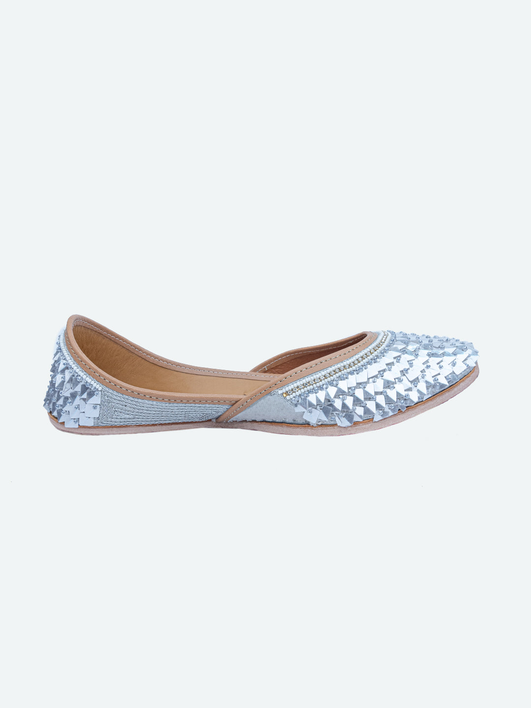 NR By Nidhi Rathi Women Silver-Toned Mojaris Flats