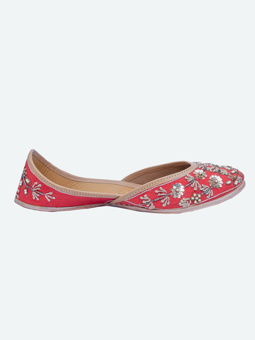 NR By Nidhi Rathi Women Red Hand Embroidered Embellished Mojaris Flats