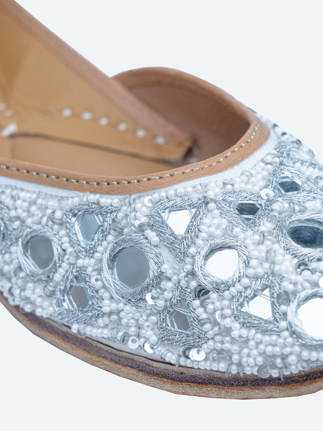 NR By Nidhi Rathi Women Silver Tan Embellished Mojaris Flats