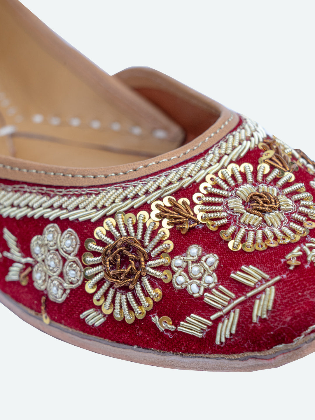 NR By Nidhi Rathi Women Maroon Hand Embroidered Leather Ethnic Mojaris Flats