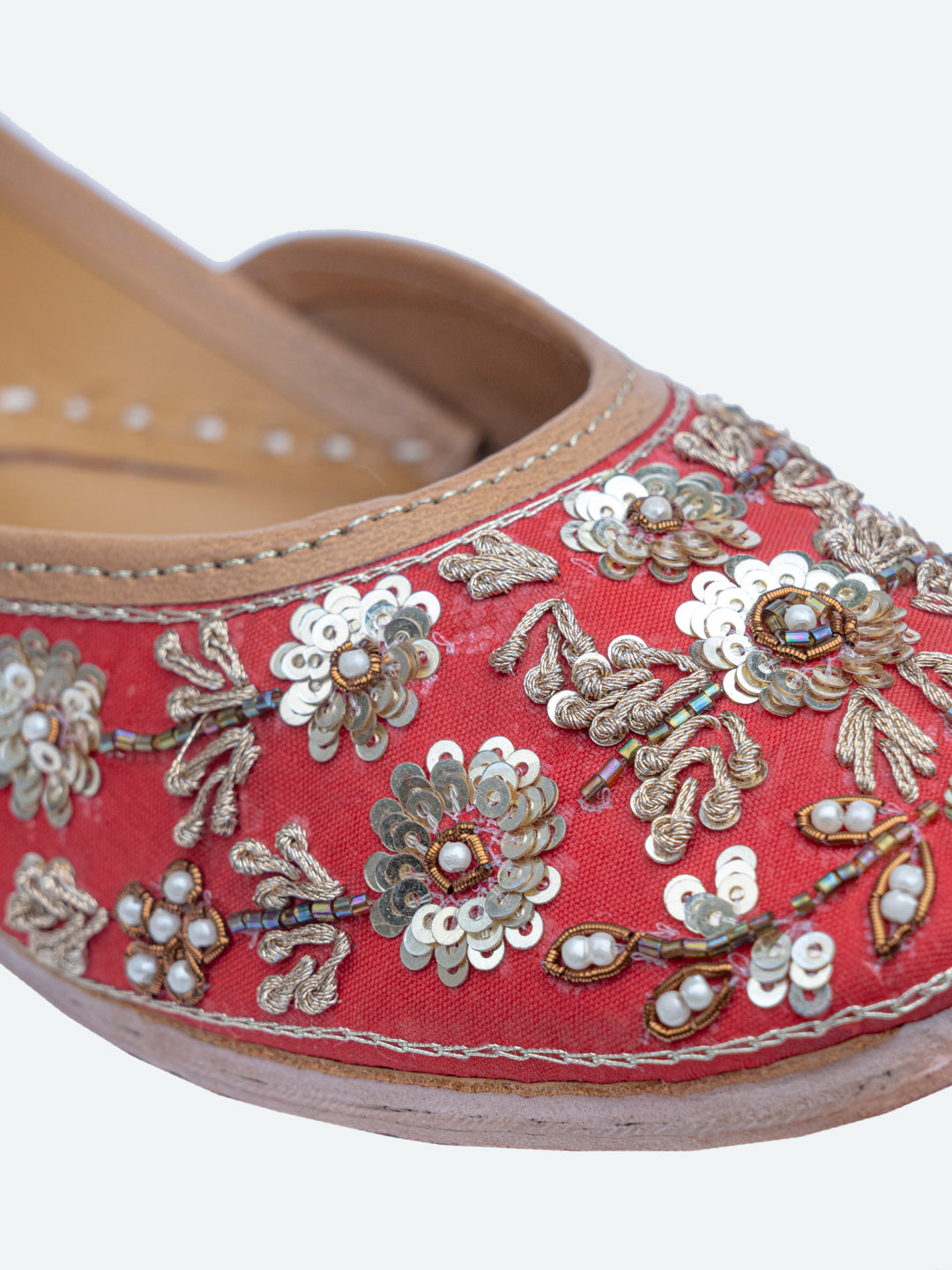 NR By Nidhi Rathi Women Red Hand Embroidered Embellished Mojaris Flats