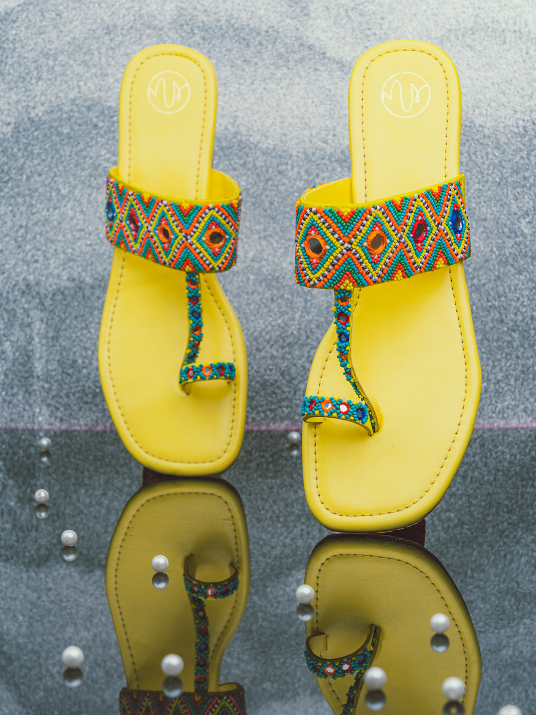 NR By Nidhi Rathib Women Yellow Embellished Ethnic One-Toe Flats