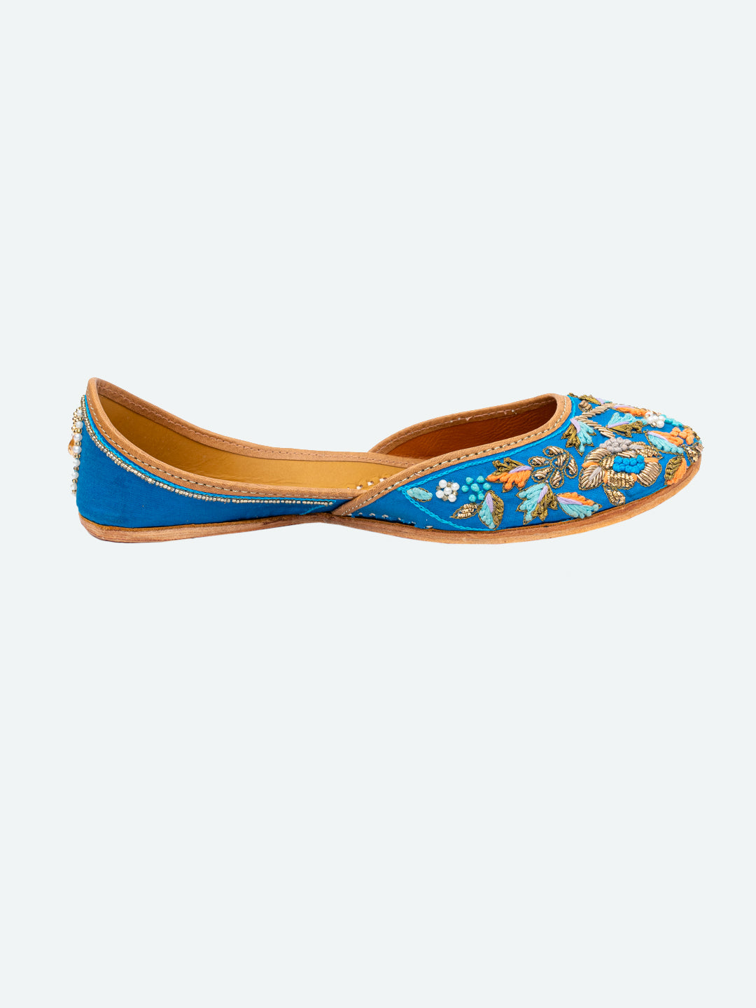 NR By Nidhi Rathi Women Blue Hand Embroidered Leather Ethnic Mojaris Flats