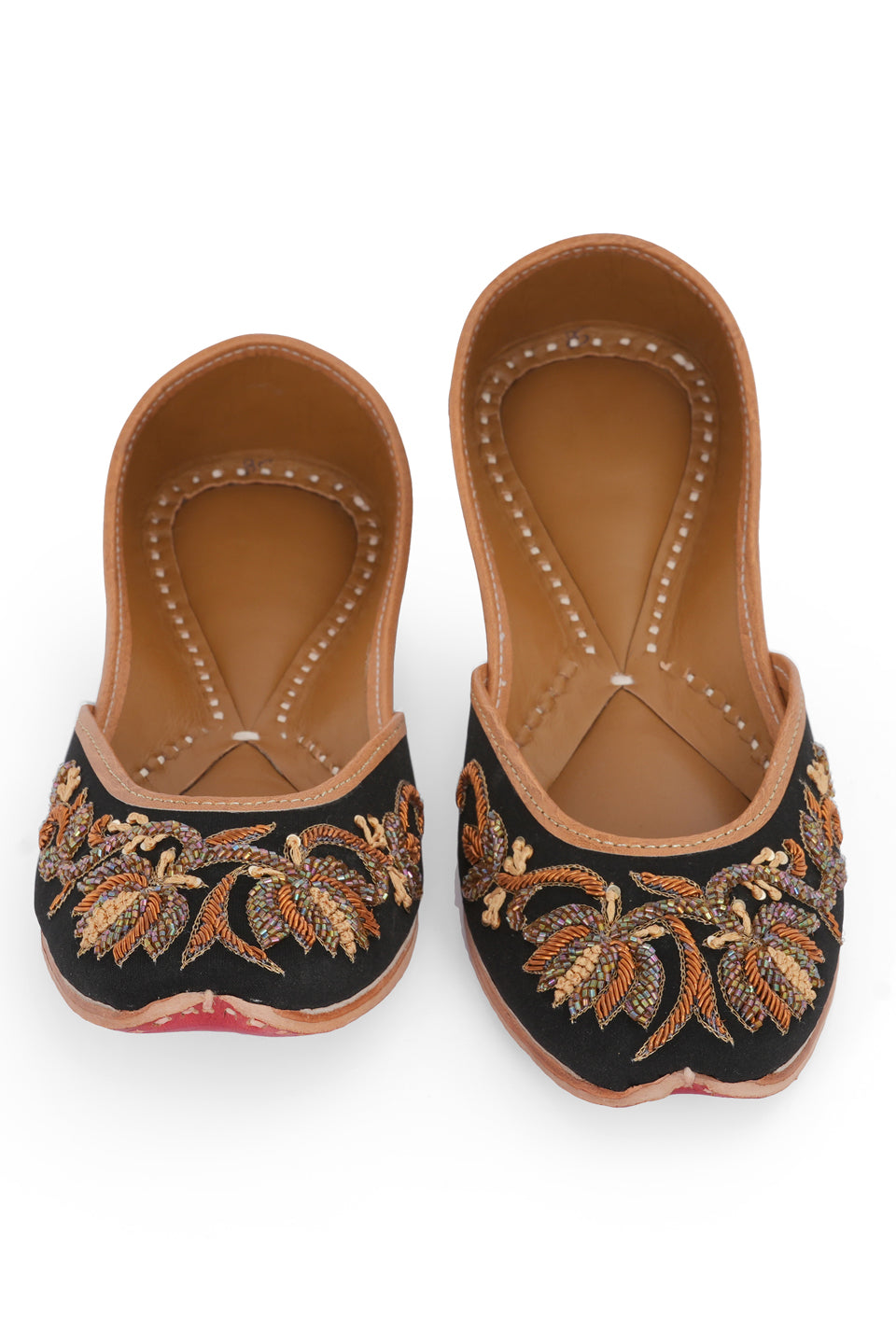 NR By Nidhi Rathi Black Embellised Casual Mojaris Flats