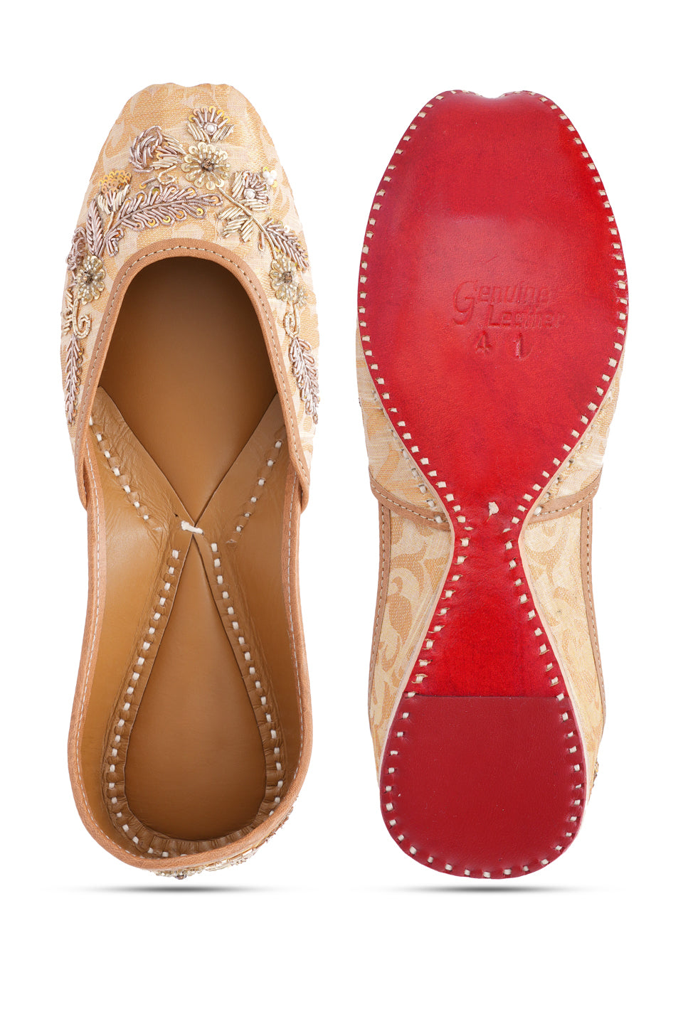 NR By Nidhi Rathi Women Golden Brocade Leather Ethnic Mojaris Flats