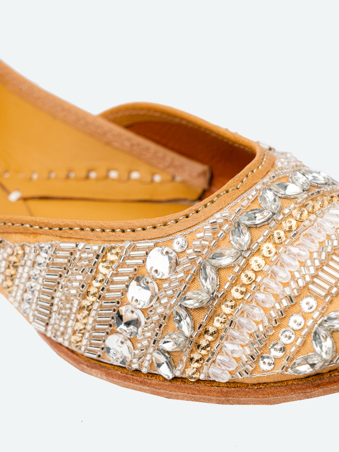 NR By Nidhi Rathi Women Off White Embellished Mojaris Flats