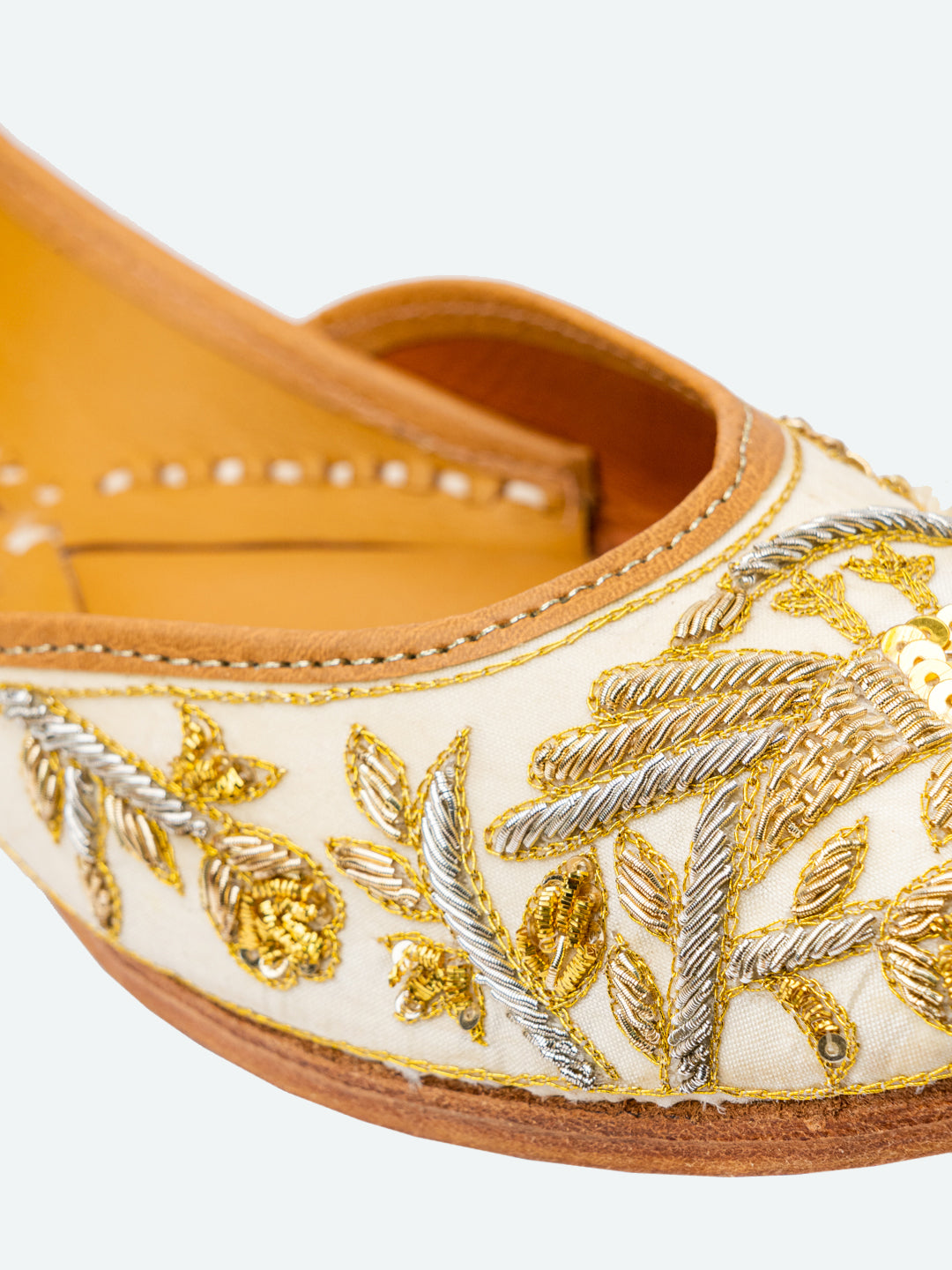 NR By Nidhi Rathi Women Cream-Coloured Embellished Leather Ethnic Mojaris Flats