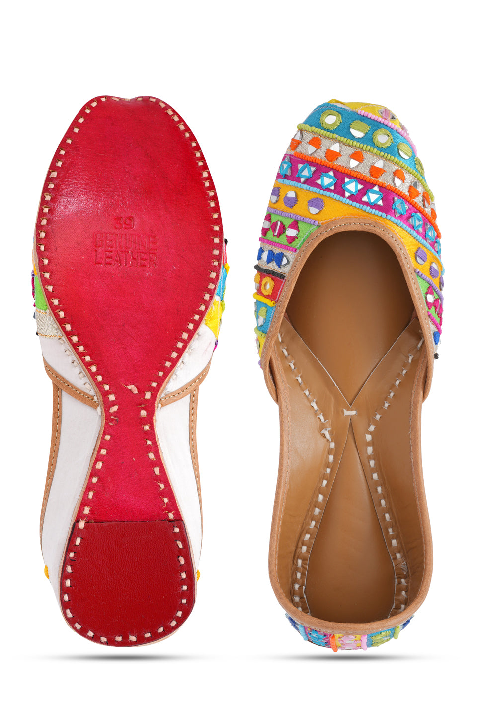 NR By Nidhi Rathi Women Multicolour Embellised Leather Ethnic Mojaris Flats