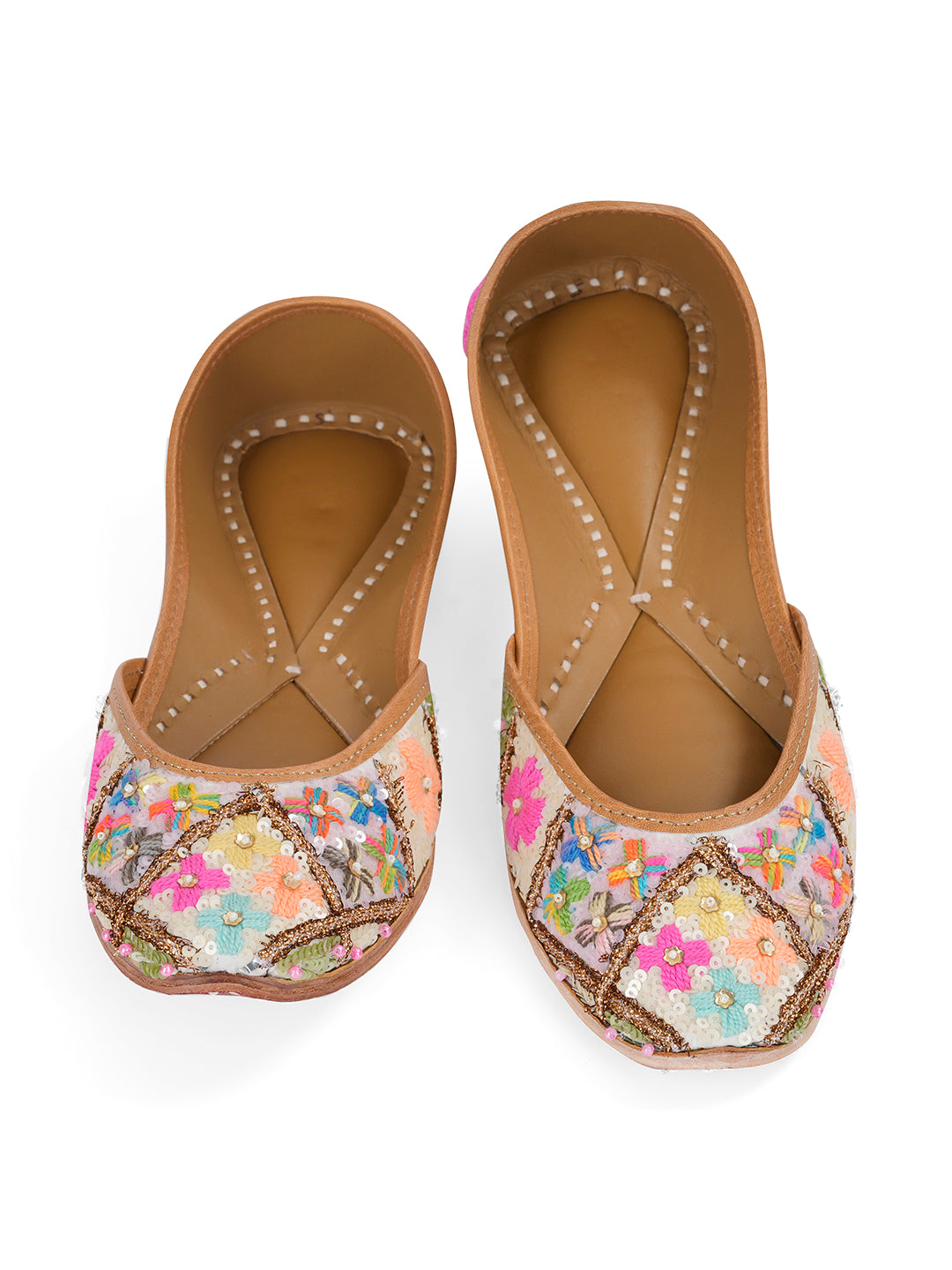 NR By Nidhi Rathi Women Multicolour Embellised Leather Ethnic Mojaris Flats