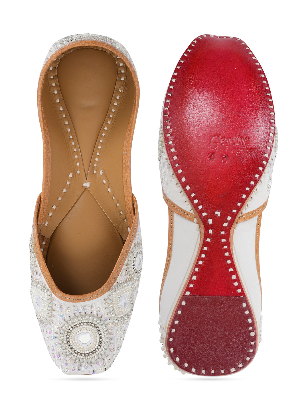 NR By Nidhi Rathi Women White Embellised Leather Ethnic Mojaris Flats