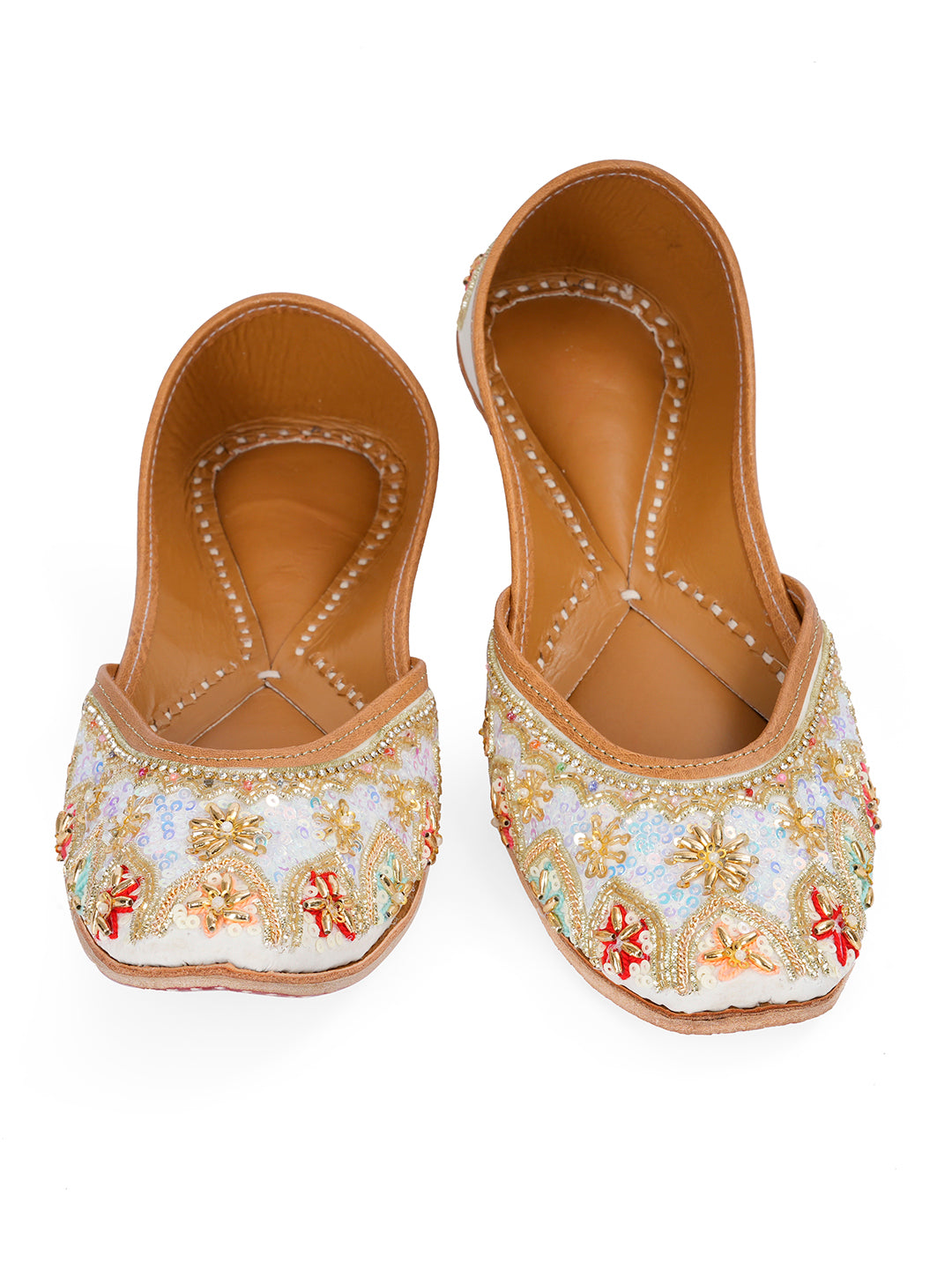 NR By Nidhi Rathi Women Multicolour Embellised Leather Ethnic Mojaris Flats