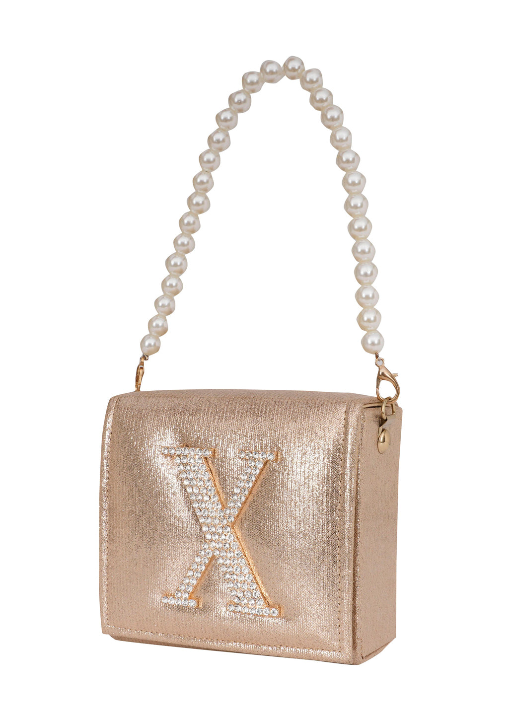 Golden X Alphabhet Intial Embellised Flap Bag