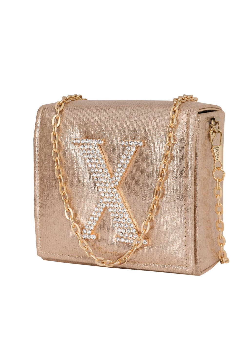 Golden X Alphabhet Intial Embellised Flap Bag