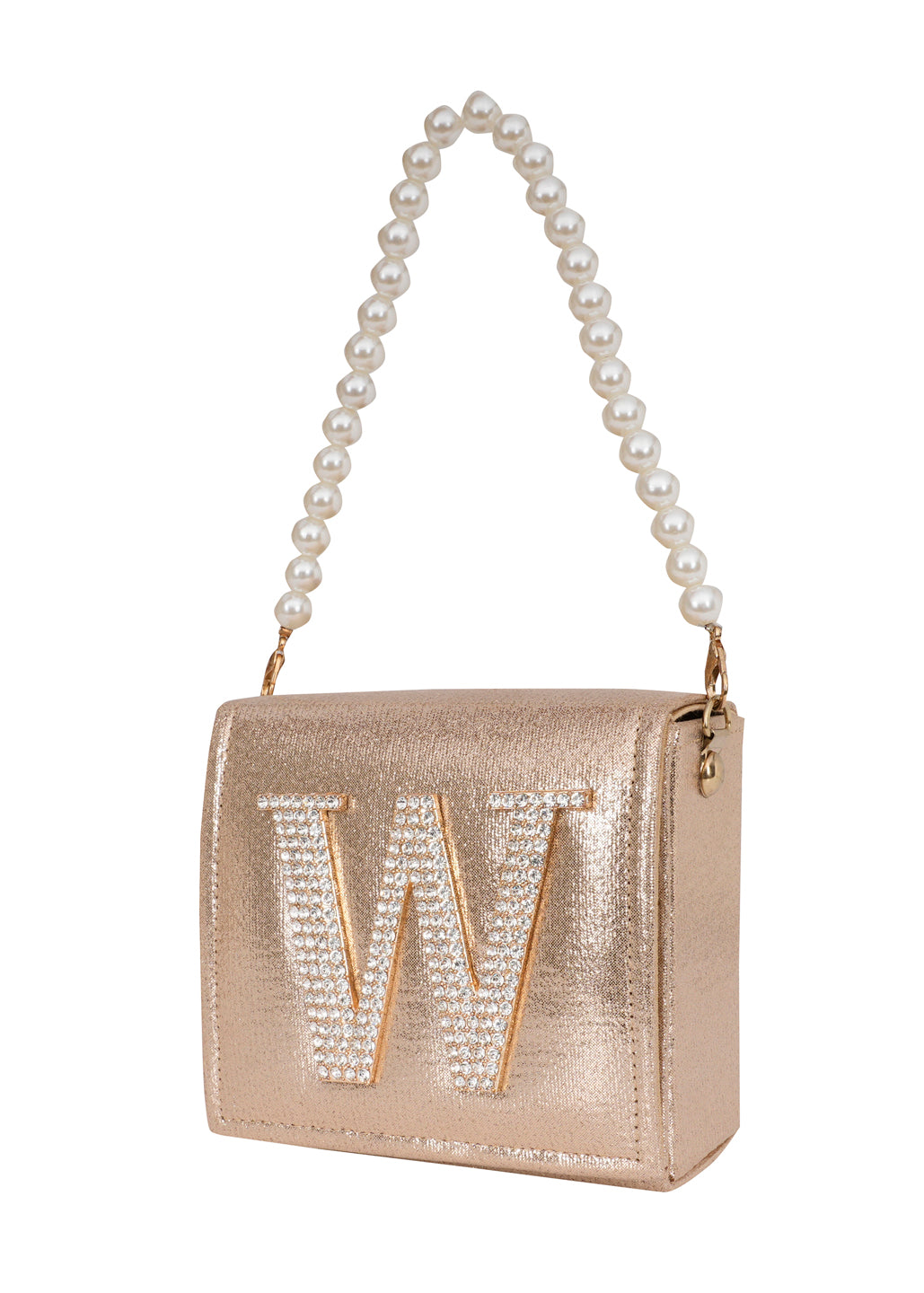 Golden W Alphabhet Intial Embellised Flap Bag