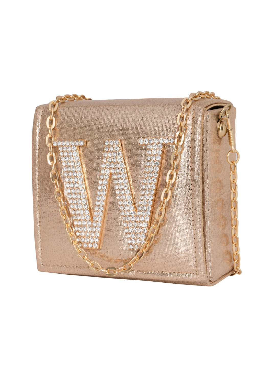 Golden W Alphabhet Intial Embellised Flap Bag