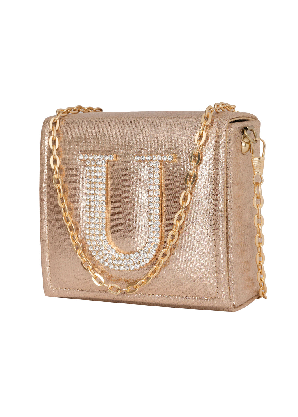 Golden U Alphabhet Intial Embellised Flap Bag