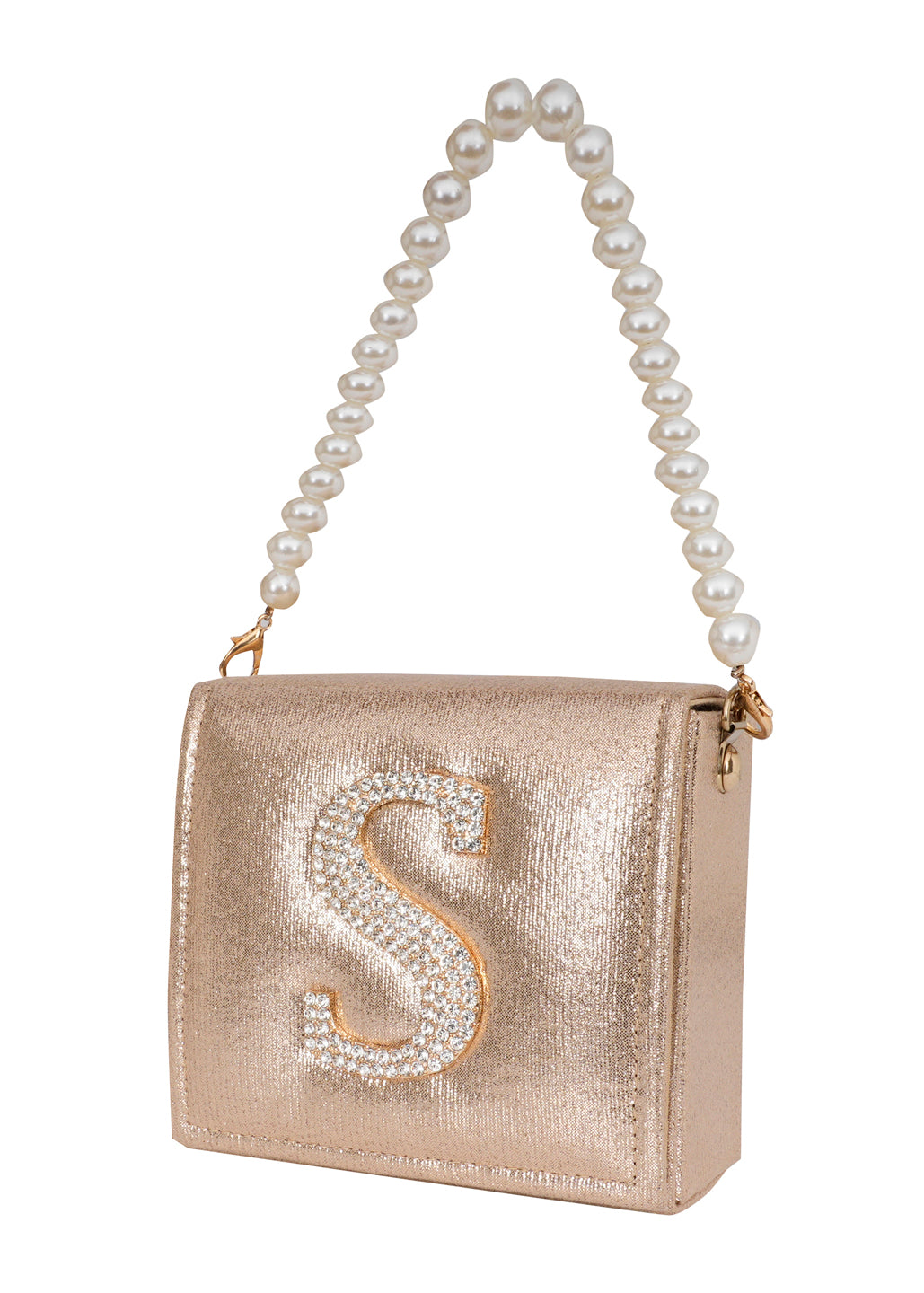 Golden S Alphabhet Intial Embellised Flap Bag