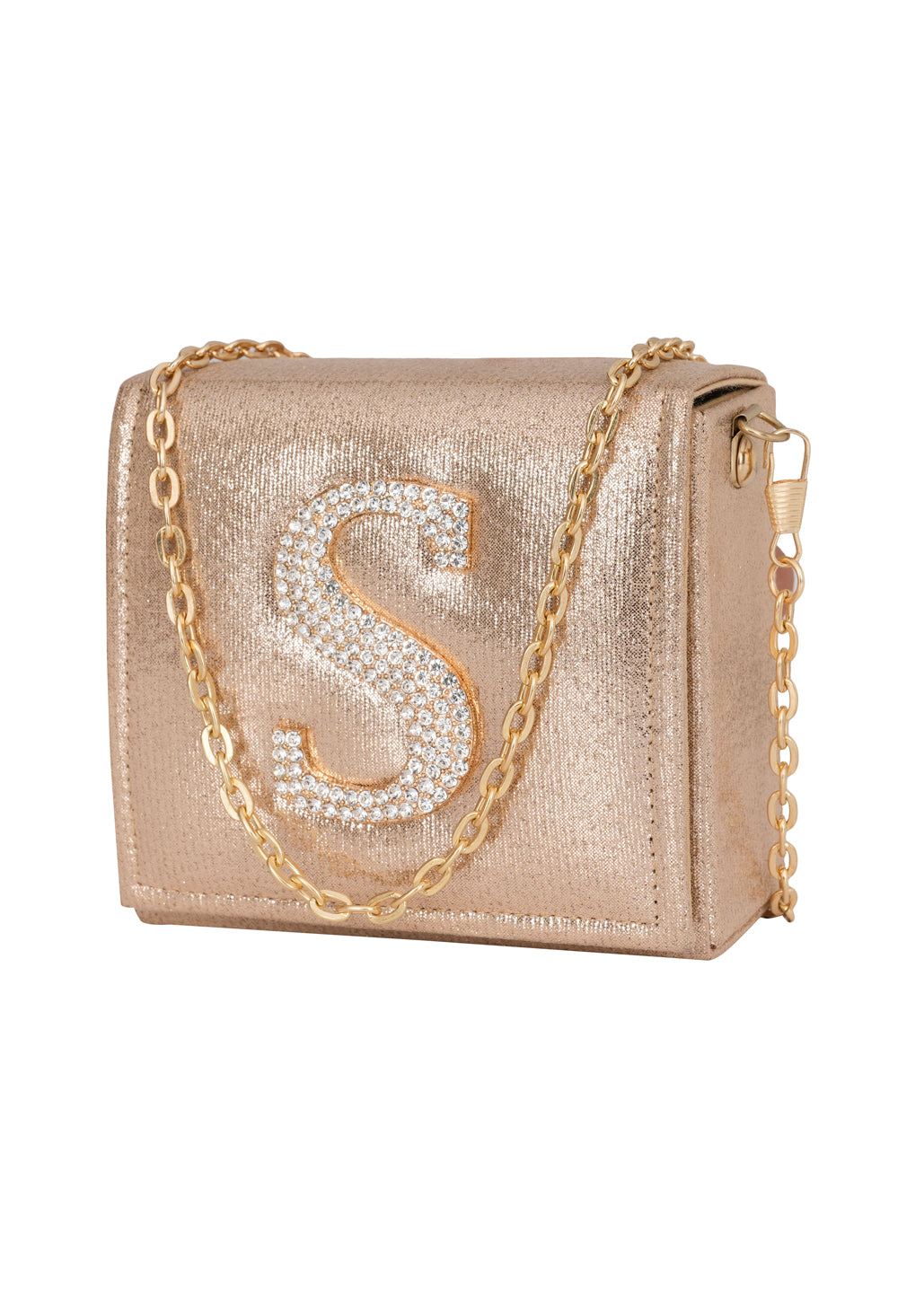 Golden S Alphabhet Intial Embellised Flap Bag