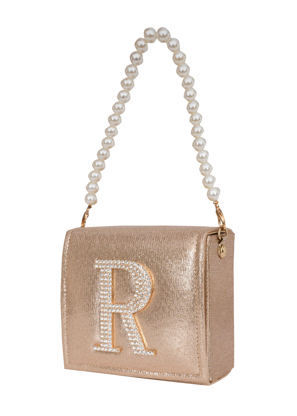 Golden R Alphabhet Intial Embellised Flap Bag