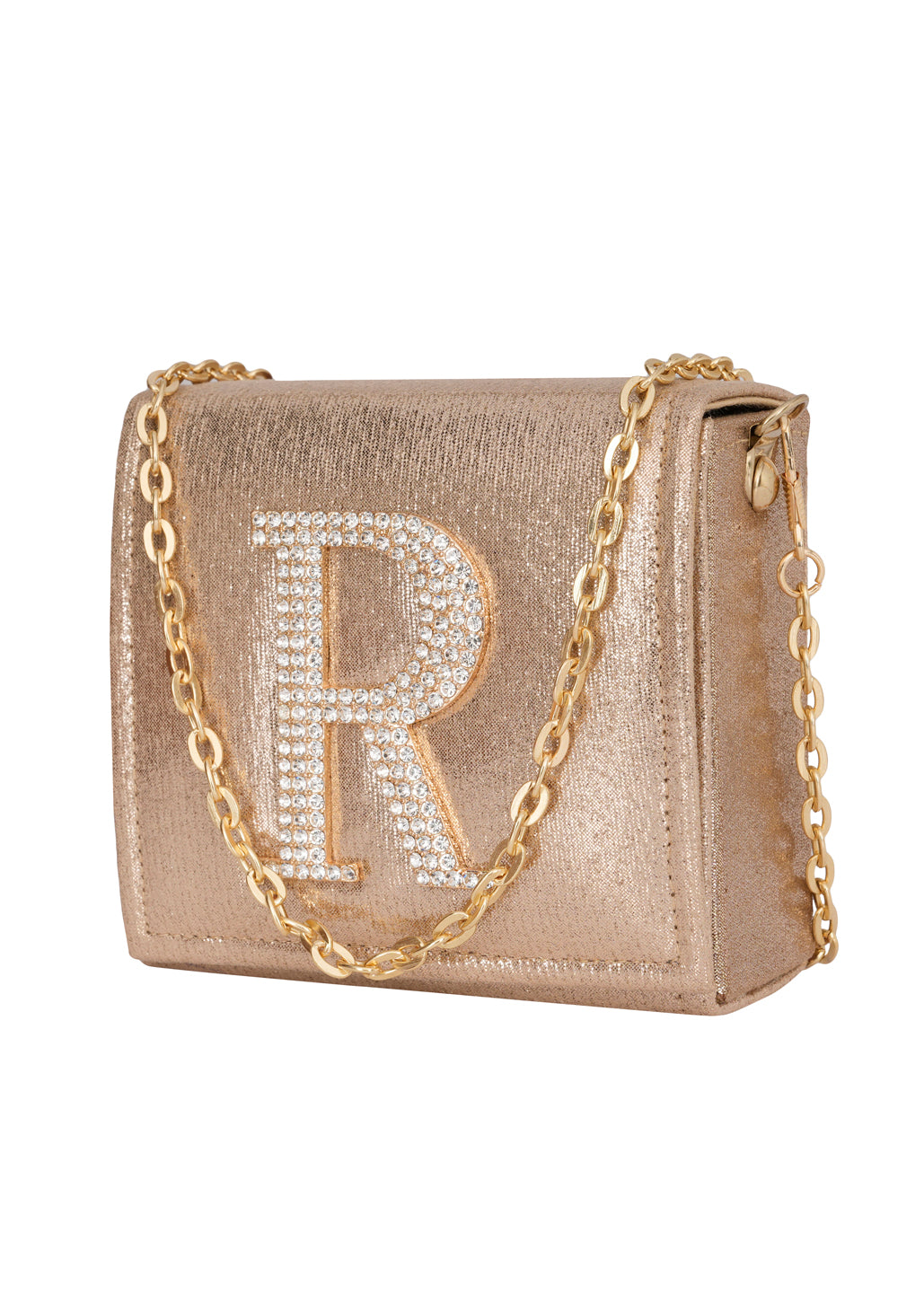 Golden R Alphabhet Intial Embellised Flap Bag