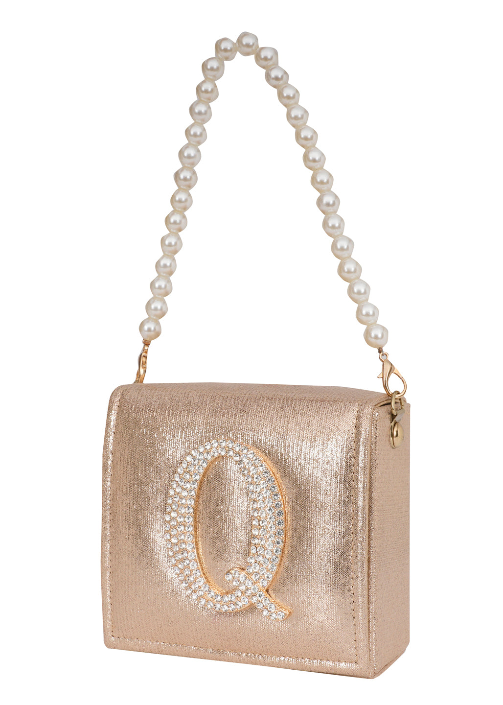 Golden Q Alphabhet Intial Embellised Flap Bag