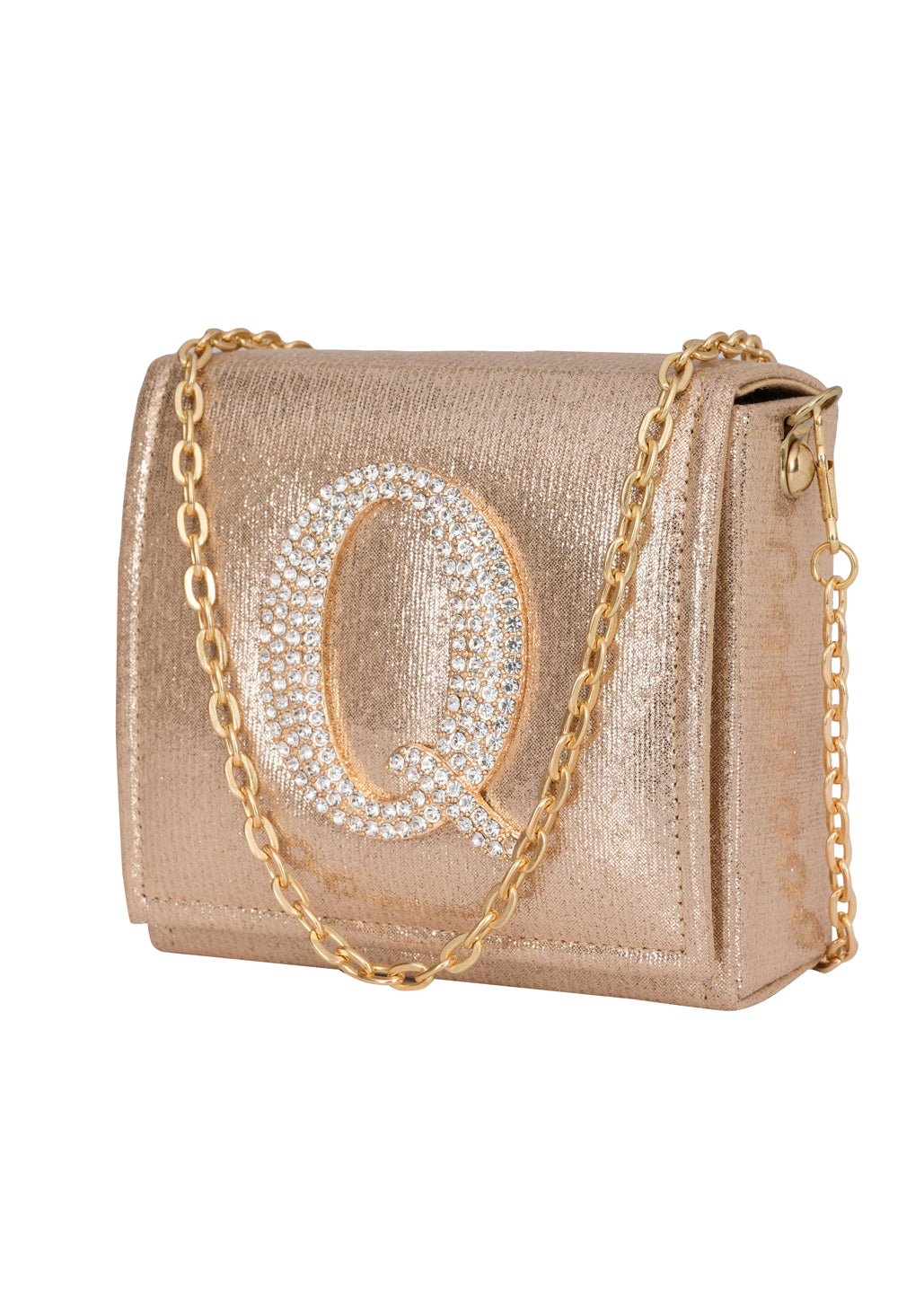 Golden Q Alphabhet Intial Embellised Flap Bag