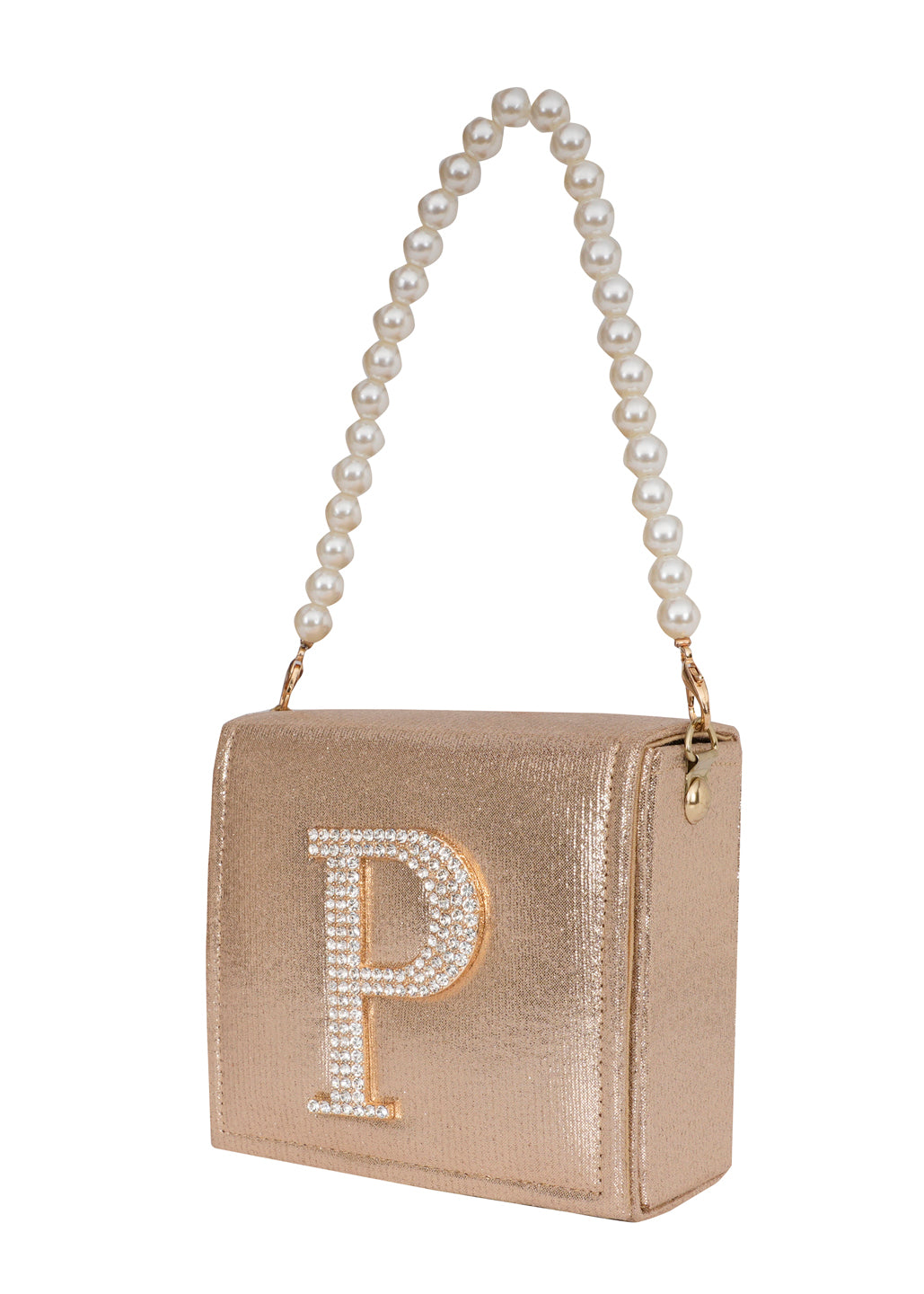 Golden P Alphabhet Intial Embellised Flap Bag