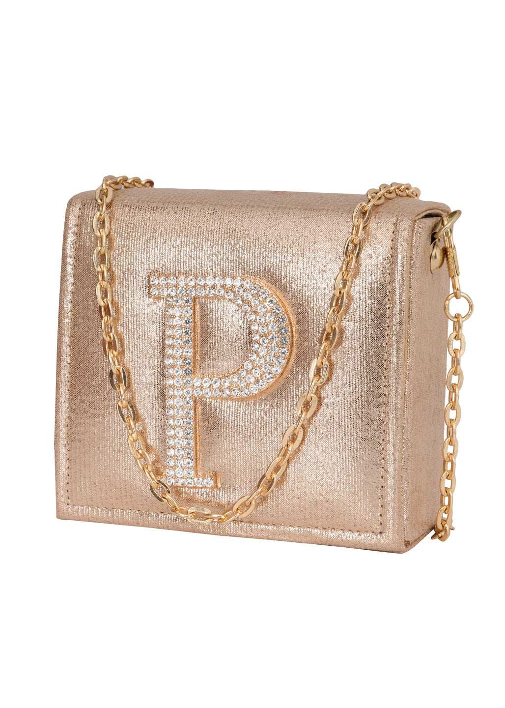 Golden P Alphabhet Intial Embellised Flap Bag