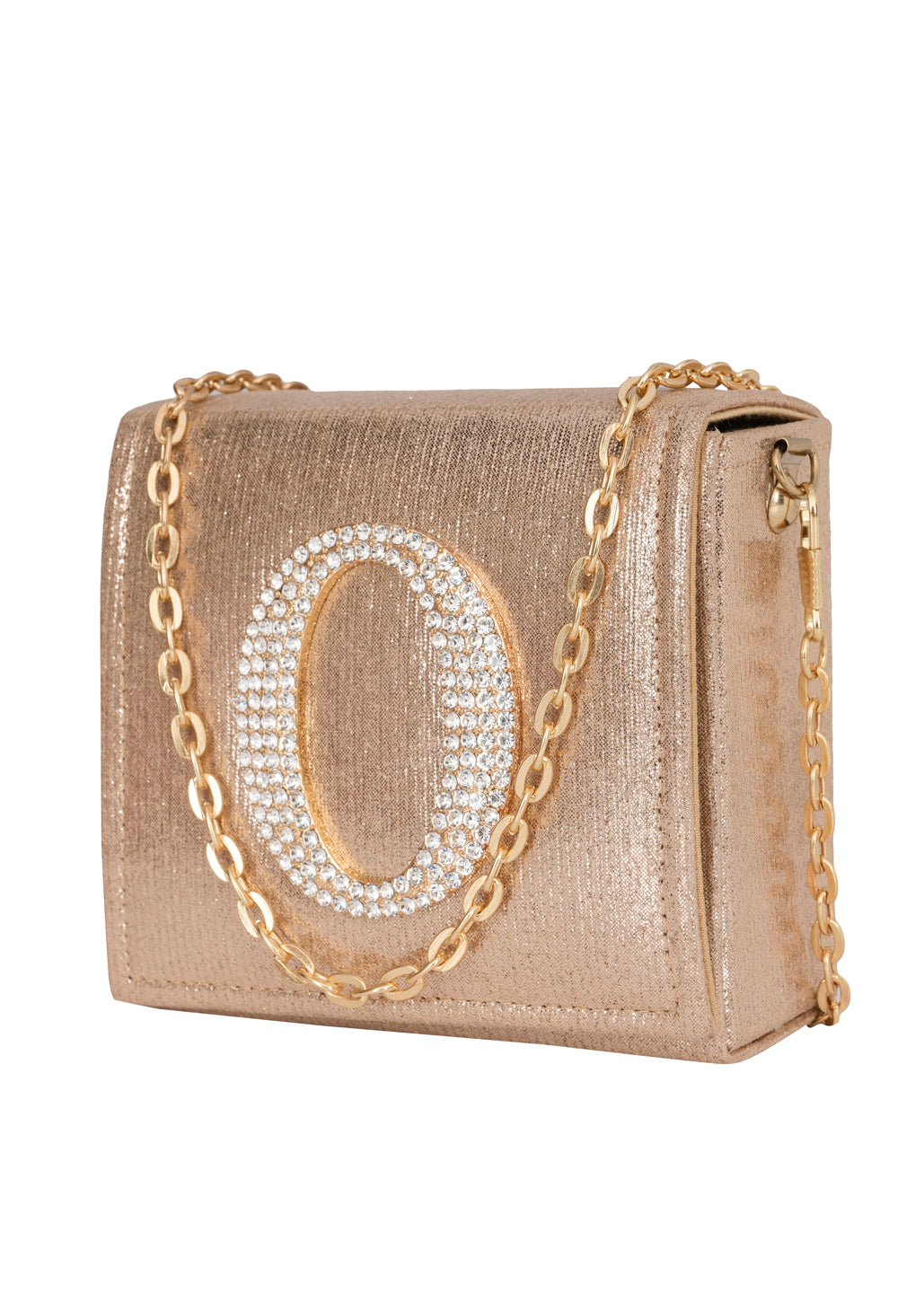 Golden O Alphabhet Intial Embellised Flap Bag